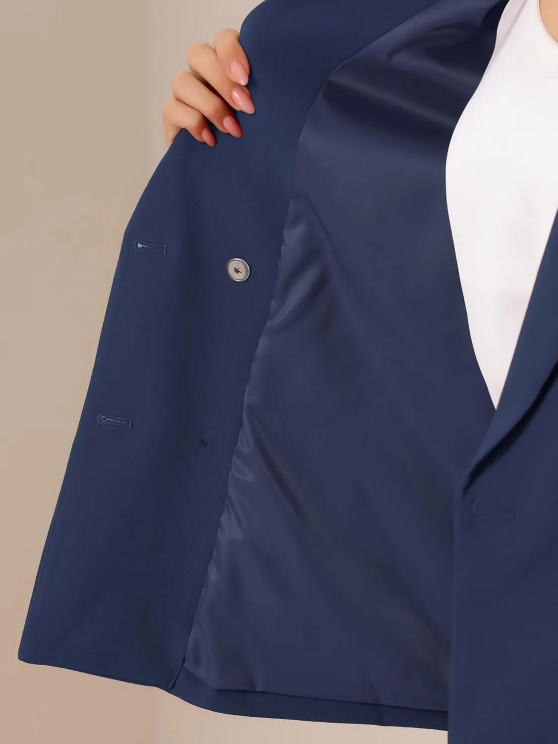 Allegra K 2 Piece Work Suit for Women's Business Formal Double-Breasted Blazer and Pants Set