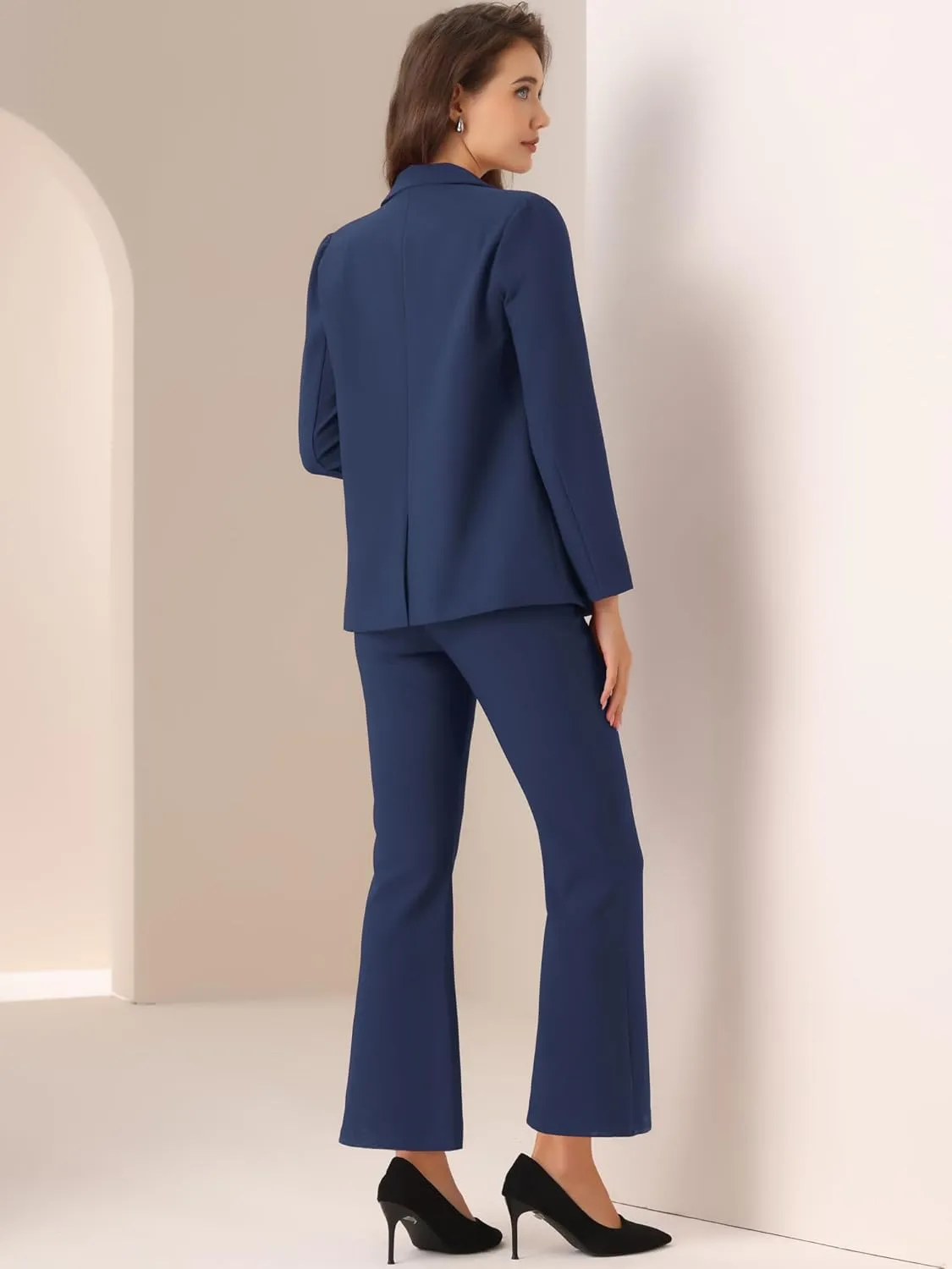 Allegra K 2 Piece Work Suit for Women's Business Formal Double-Breasted Blazer and Pants Set