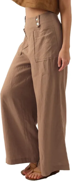 Amazhiyu Womens Pure Linen High Waist Wide Leg Pants with Pockets for Casual Summer