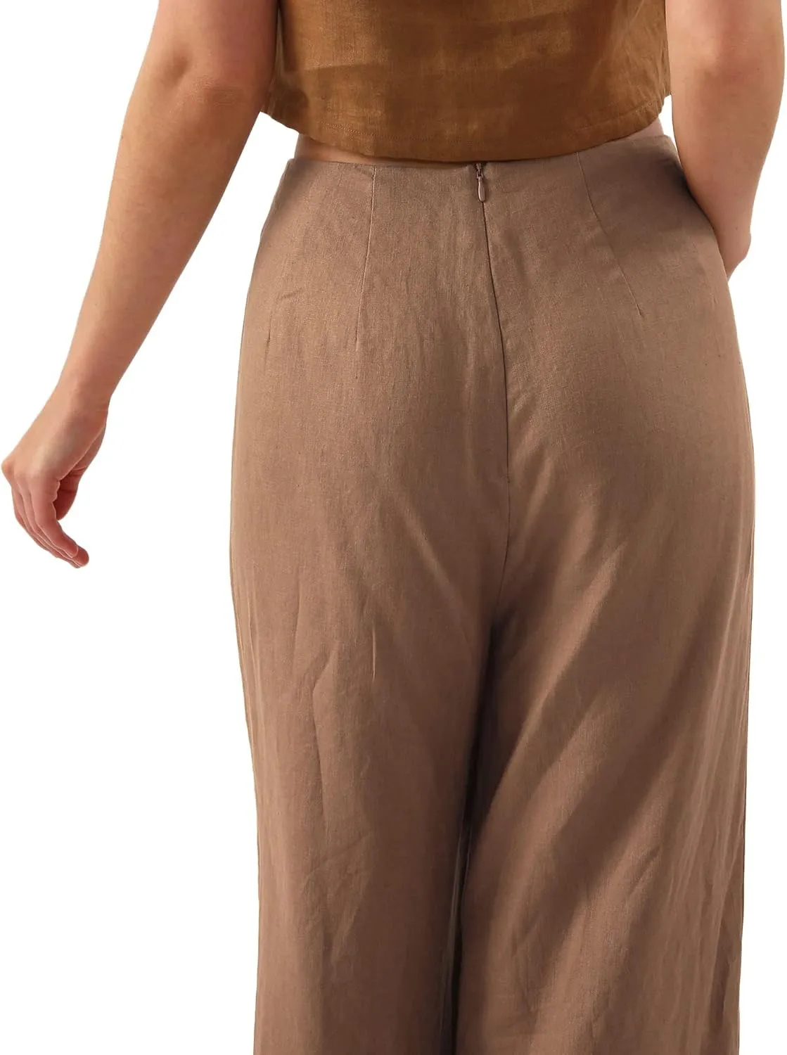 Amazhiyu Womens Pure Linen High Waist Wide Leg Pants with Pockets for Casual Summer