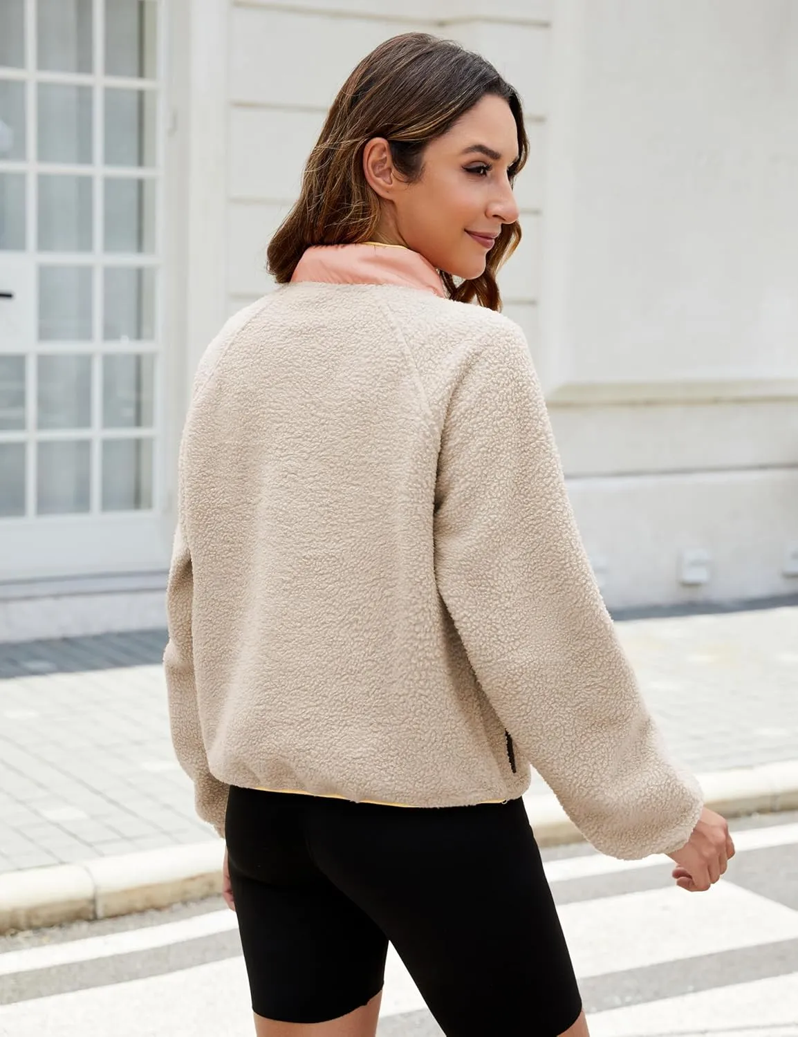 AMEBELLE Womens Lightweight Fleece Pullover Jacket Cropped Fall Winter Fuzzy Sherpa Jacket Sweatshirt Coat with Pockets