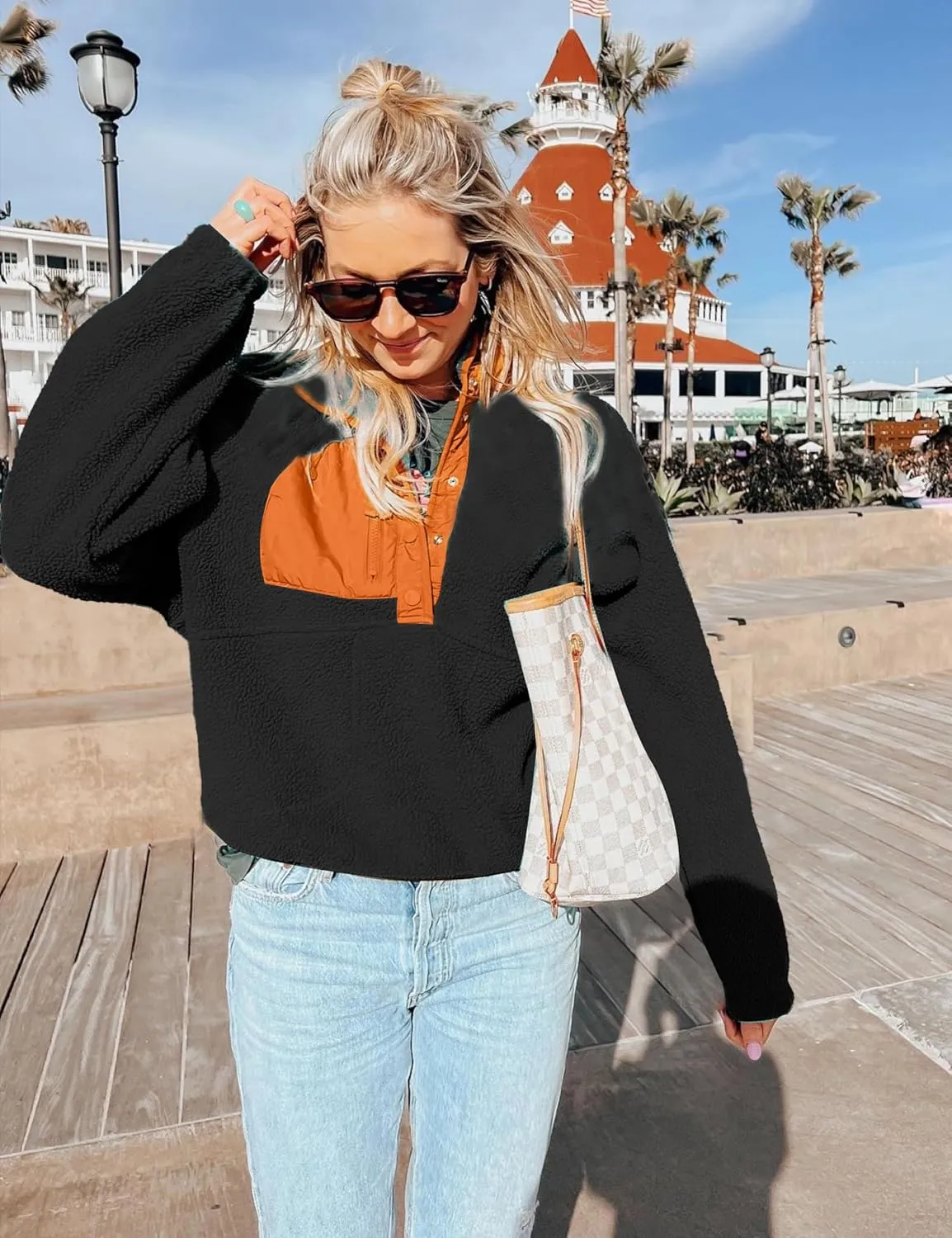 AMEBELLE Womens Lightweight Fleece Pullover Jacket Cropped Fall Winter Fuzzy Sherpa Jacket Sweatshirt Coat with Pockets