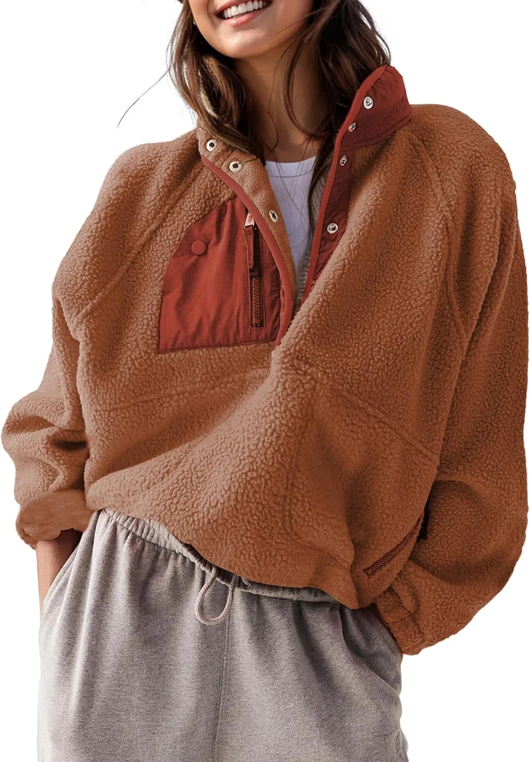 AMEBELLE Womens Lightweight Fleece Pullover Jacket Cropped Fall Winter Fuzzy Sherpa Jacket Sweatshirt Coat with Pockets