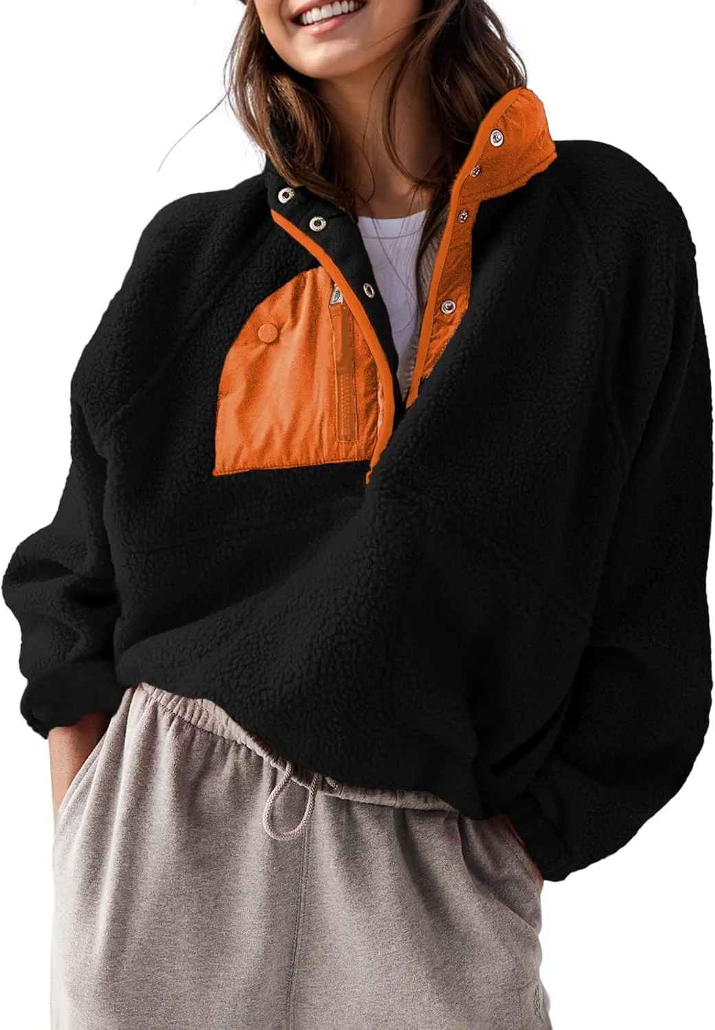 AMEBELLE Womens Lightweight Fleece Pullover Jacket Cropped Fall Winter Fuzzy Sherpa Jacket Sweatshirt Coat with Pockets