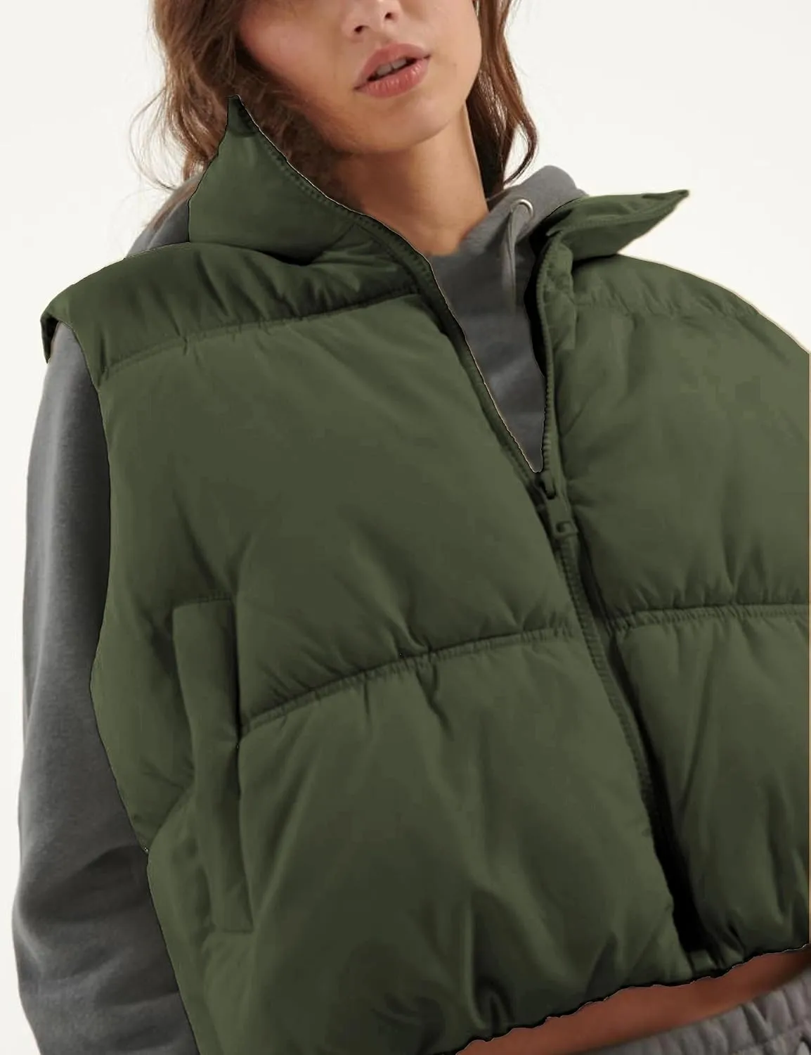 Athlisan Womens Cropped Puffer Vest Zip Up Stand Collar Lightweight Sleeveless Padded Gilet with Pockets