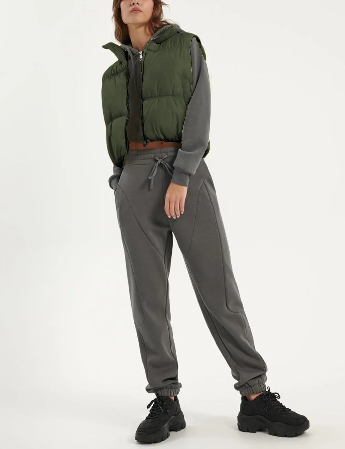 Athlisan Womens Cropped Puffer Vest Zip Up Stand Collar Lightweight Sleeveless Padded Gilet with Pockets