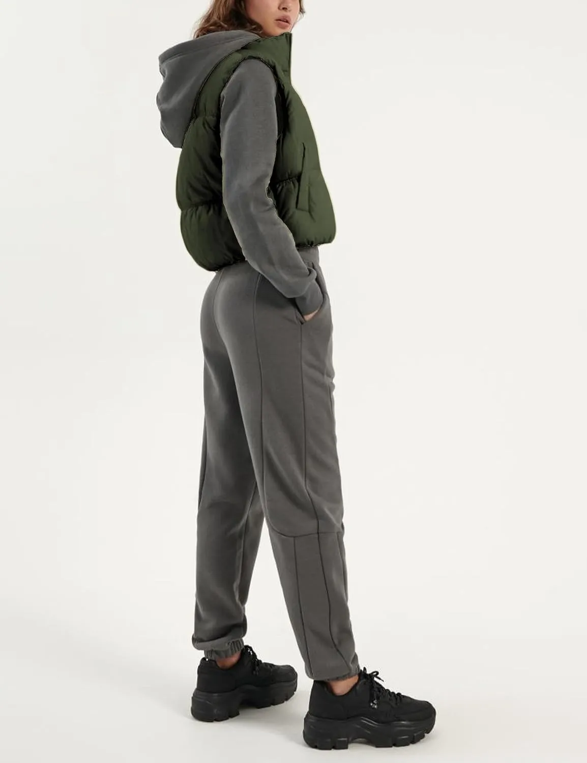 Athlisan Womens Cropped Puffer Vest Zip Up Stand Collar Lightweight Sleeveless Padded Gilet with Pockets