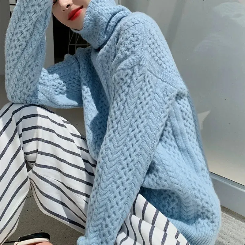 Autumn, Winter turtleneck cashmere sweater women's solid color wool base shirt