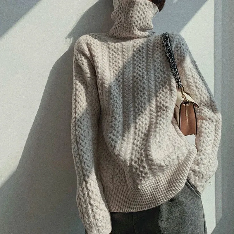 Autumn, Winter turtleneck cashmere sweater women's solid color wool base shirt