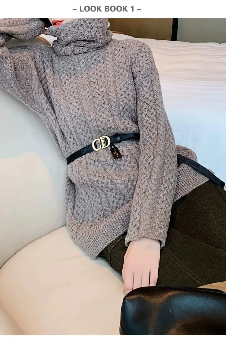 Autumn, Winter turtleneck cashmere sweater women's solid color wool base shirt