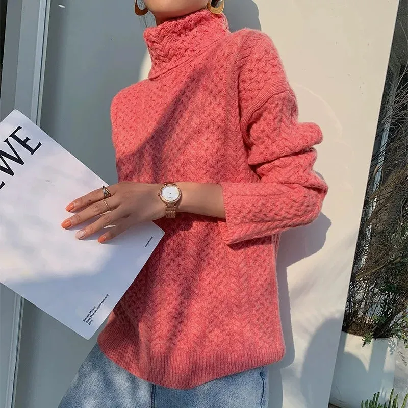 Autumn, Winter turtleneck cashmere sweater women's solid color wool base shirt