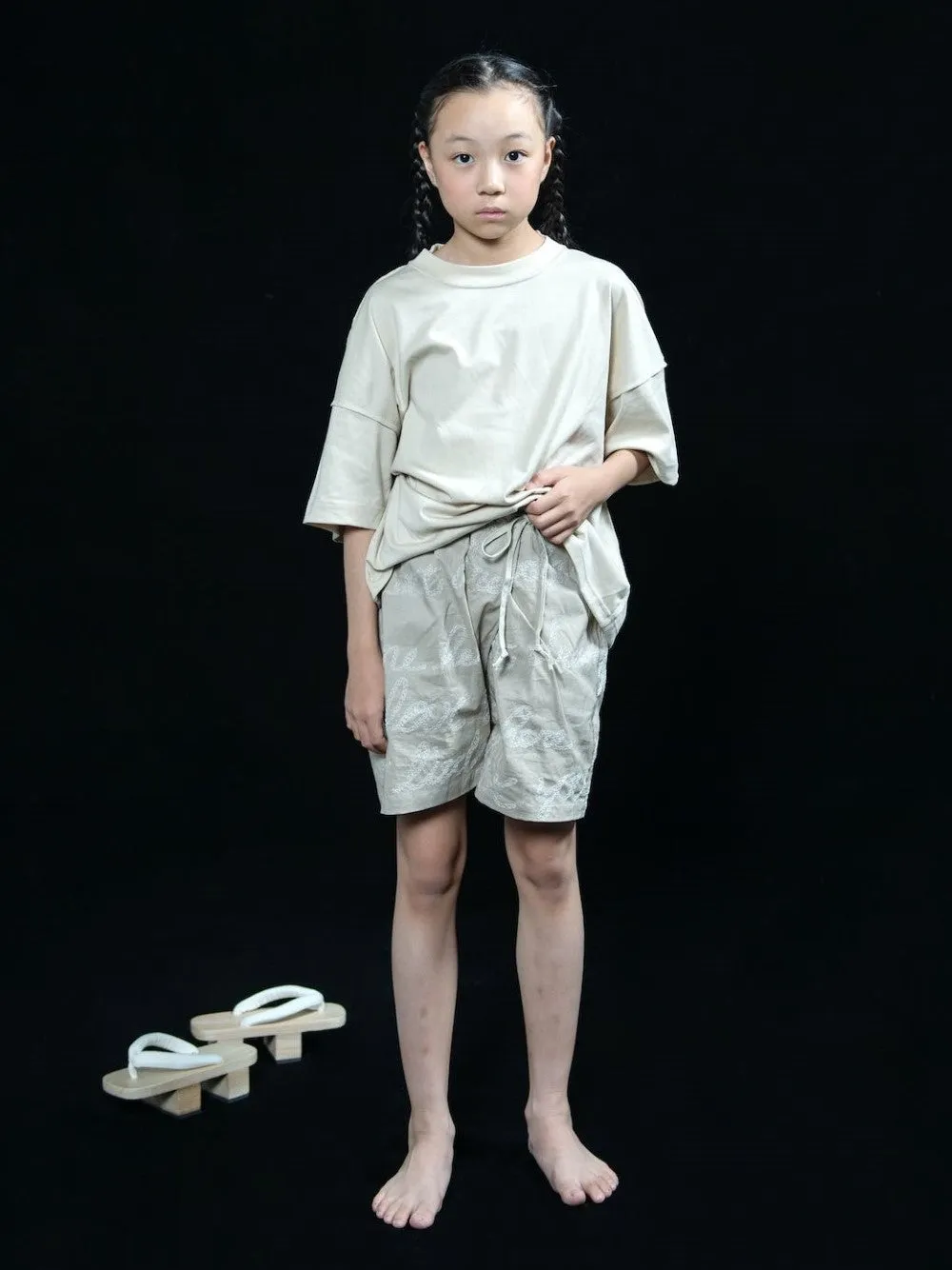 Beige Embroidered Shorts