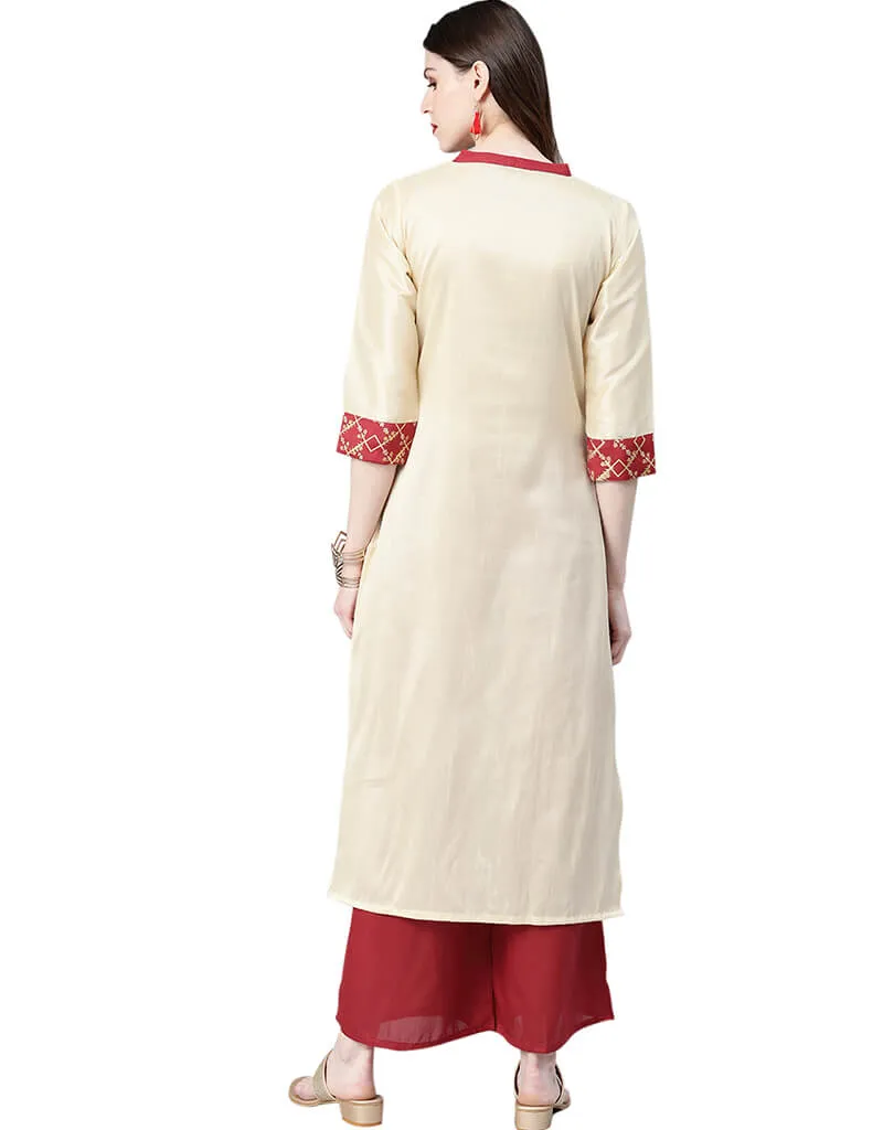 Beige Poly Silk Palazzo Suit