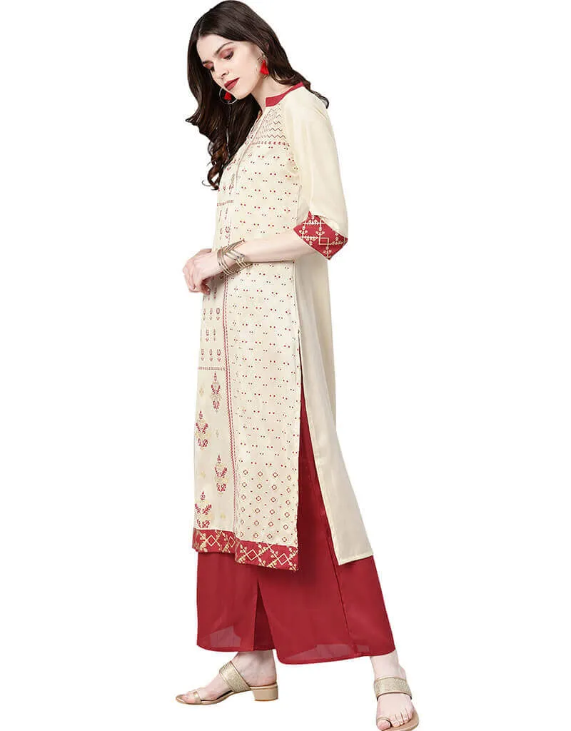 Beige Poly Silk Palazzo Suit