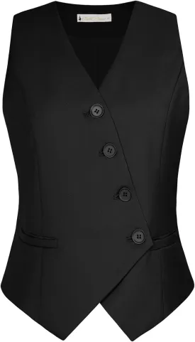 Belle Poque Waistcoat Vest for Women Suit Vest Tops Asymmetrical Hem Tuxedo Vest Sleeveless Blazers Jackets