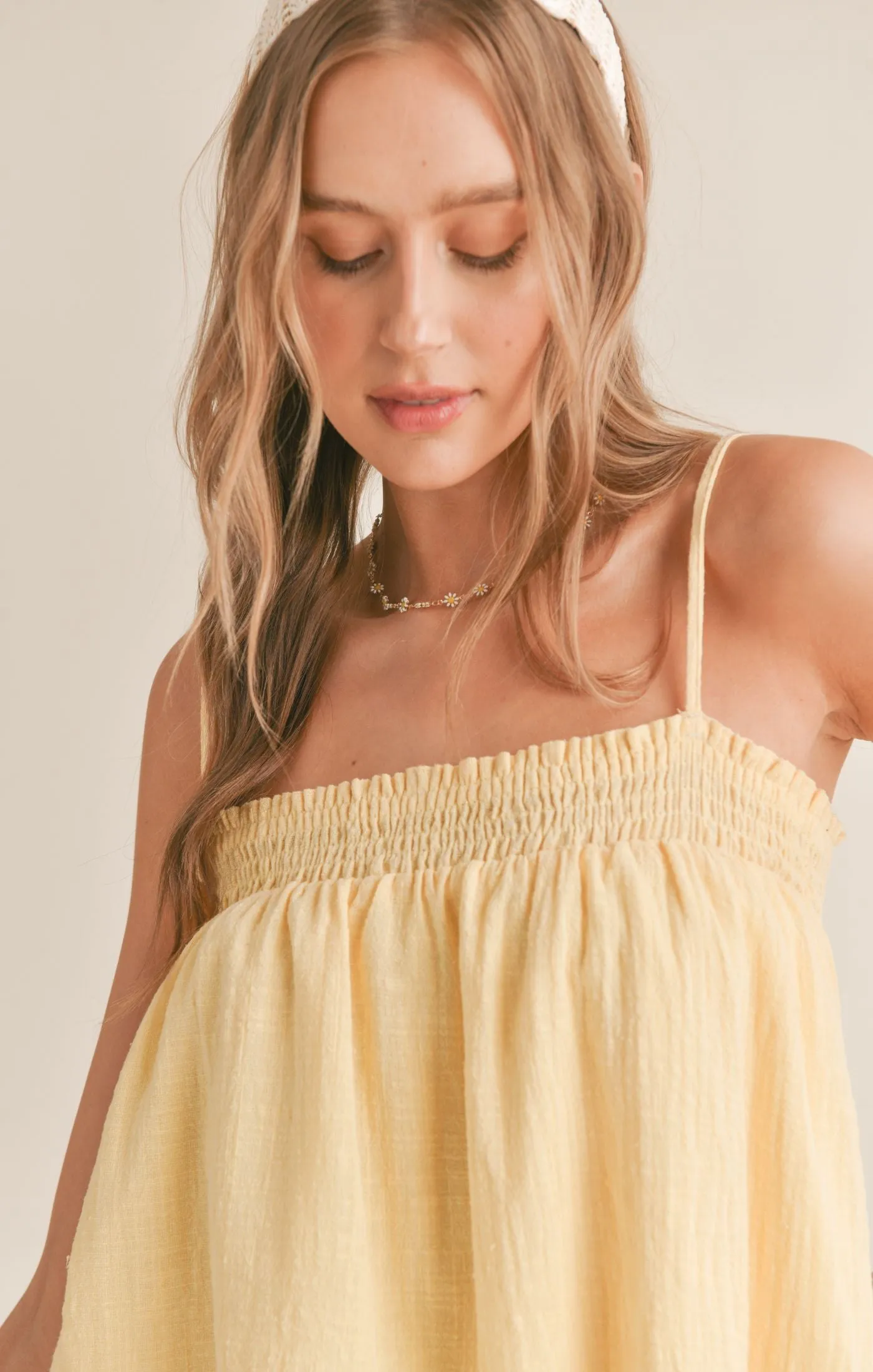 Bird Song Smocked Tank Top Lemon