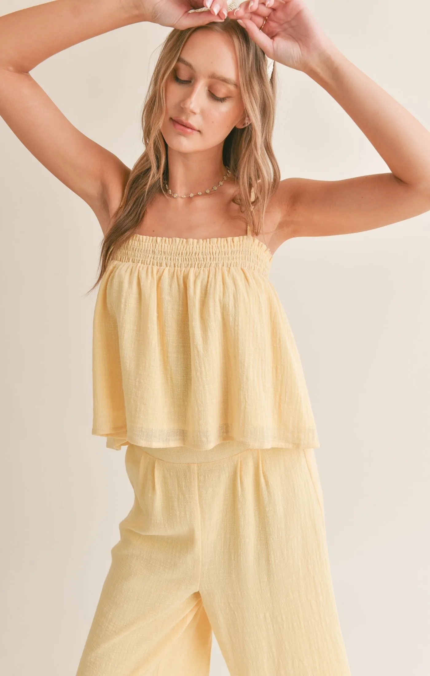 Bird Song Smocked Tank Top Lemon