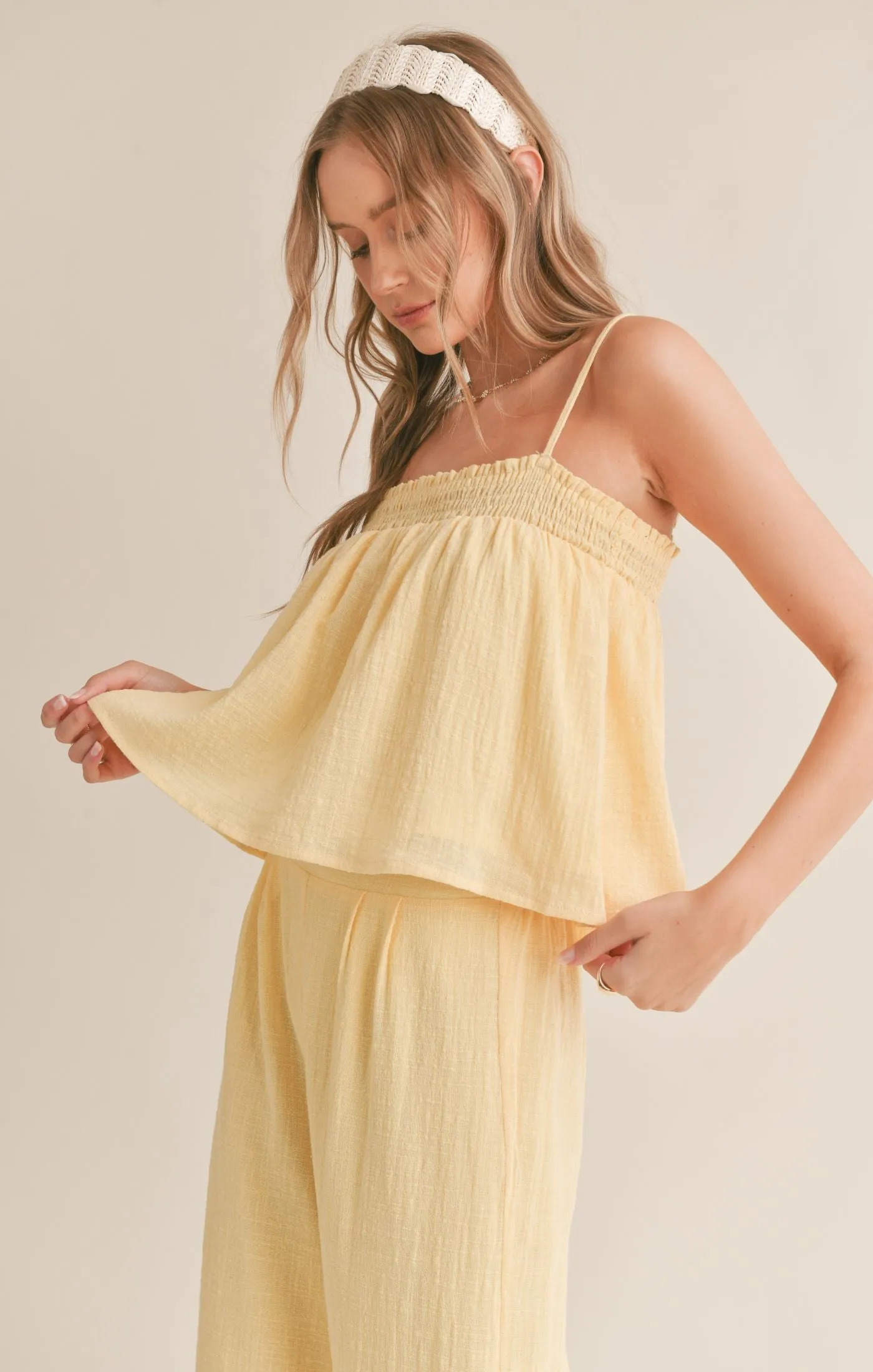 Bird Song Smocked Tank Top Lemon