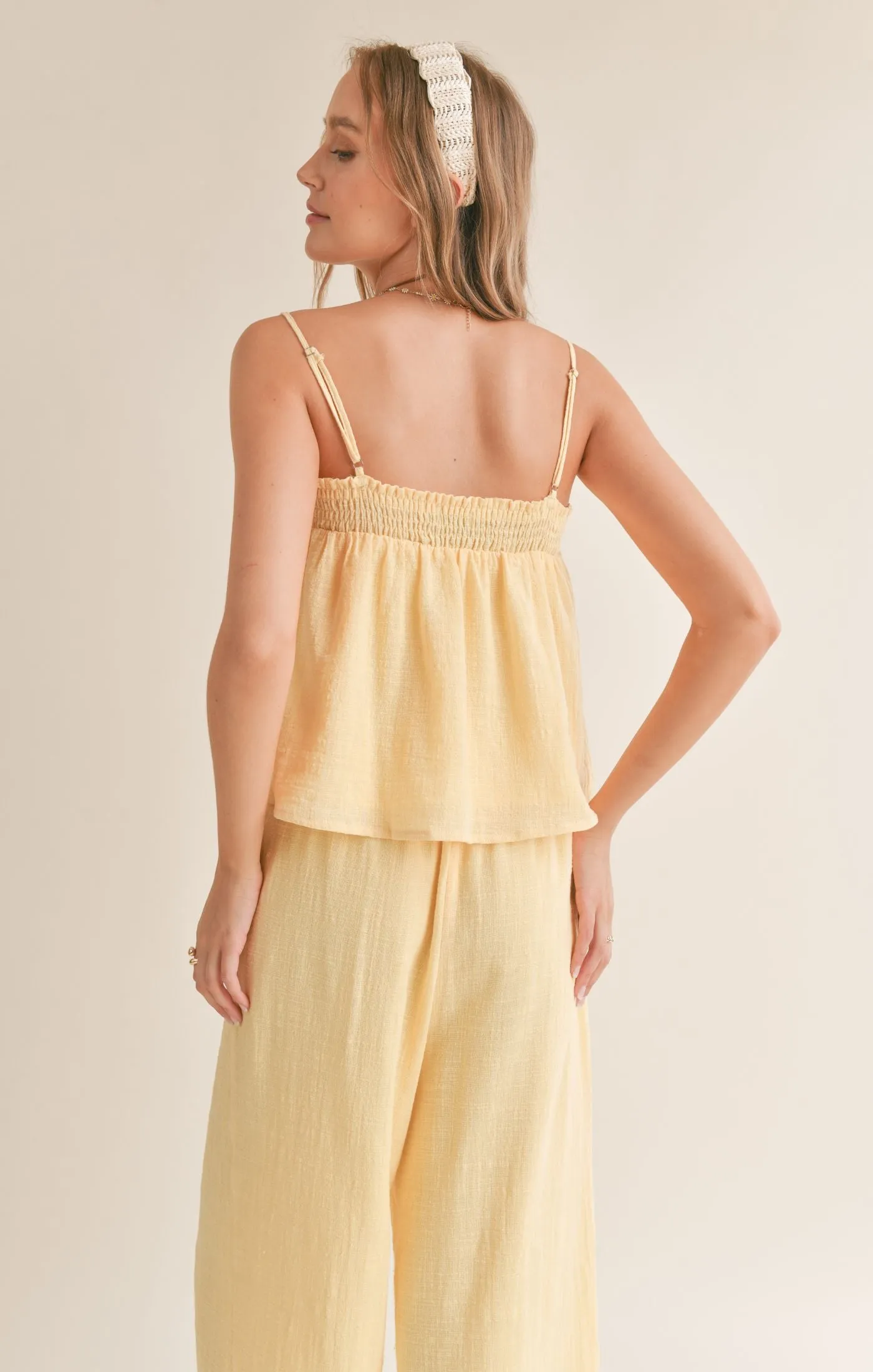 Bird Song Smocked Tank Top Lemon