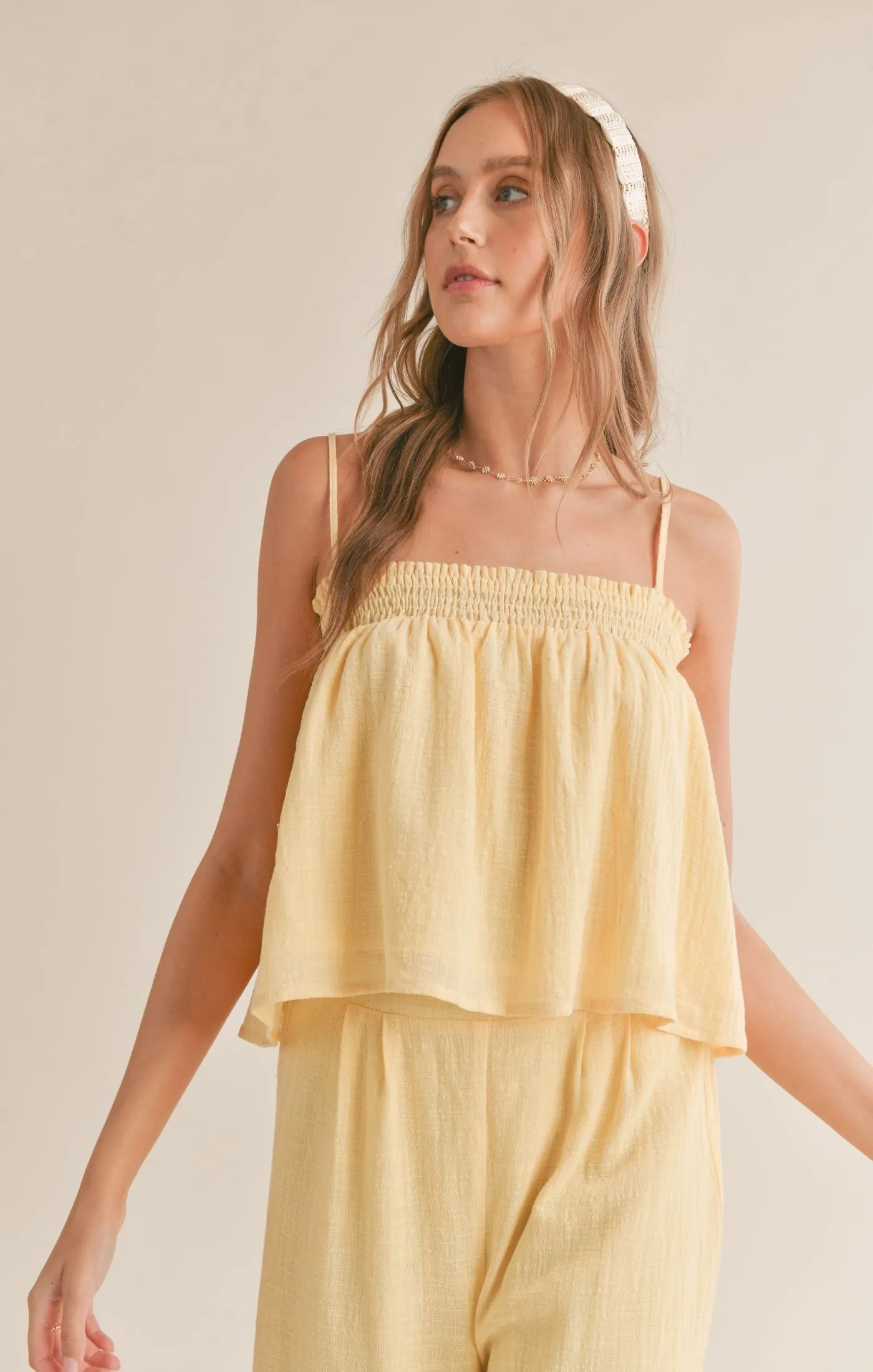 Bird Song Smocked Tank Top Lemon