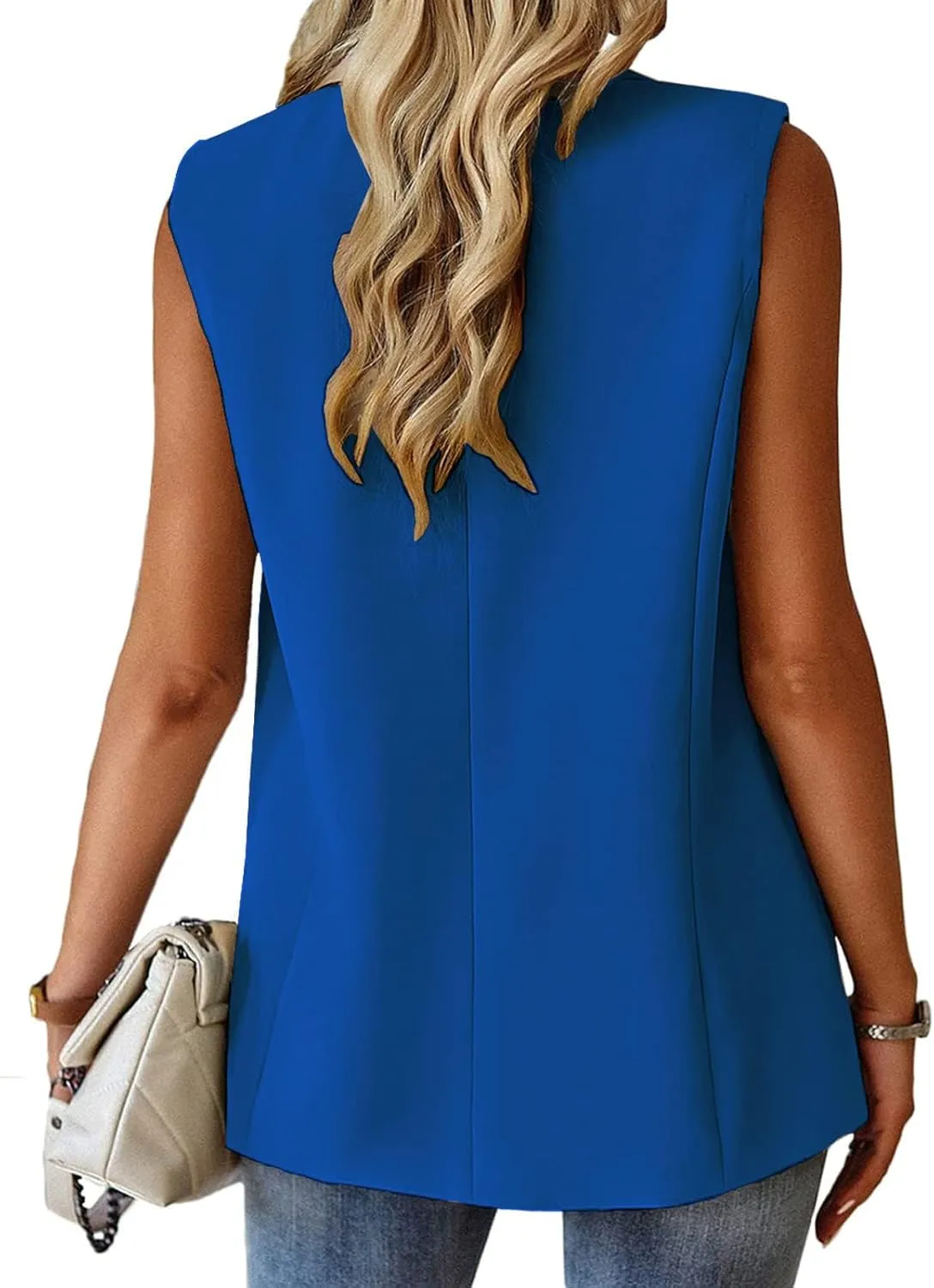 Blazer Vest for Women Sleeveless Vest Tops Open Front Casual Blazer Single Button Work Office Suit Jacket Waistcoat