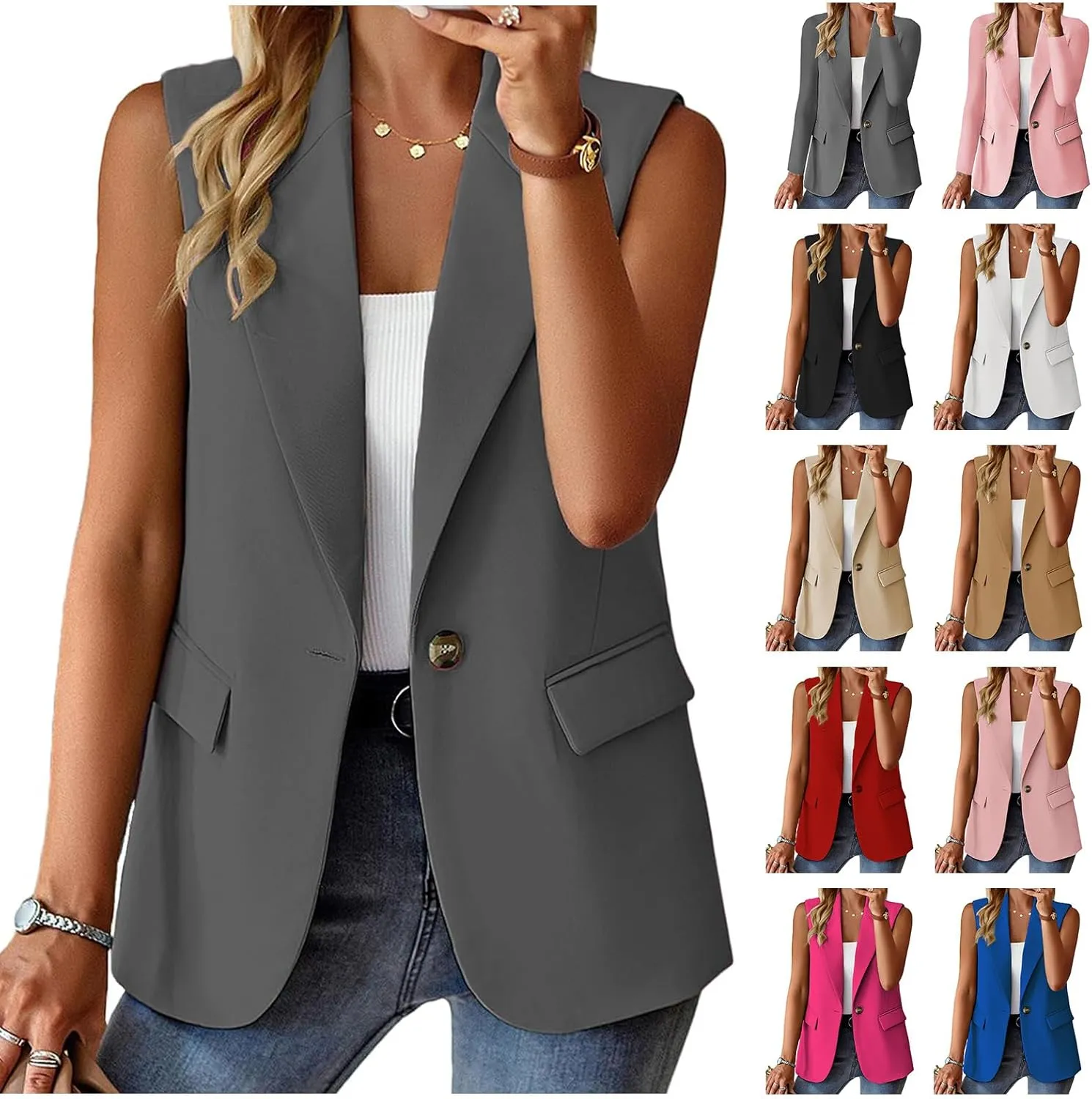 Blazers for Women Business Casual Office Work Suit Jackets Open Front V Neck Blazers One Button Lightweight Jackets