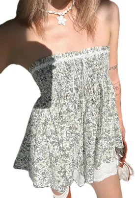 Bocymolay Women Strapless Peplum Top Ruffle Hem Tube Bandeau Top Backless Sleeveless Tank Top Summer Going Out