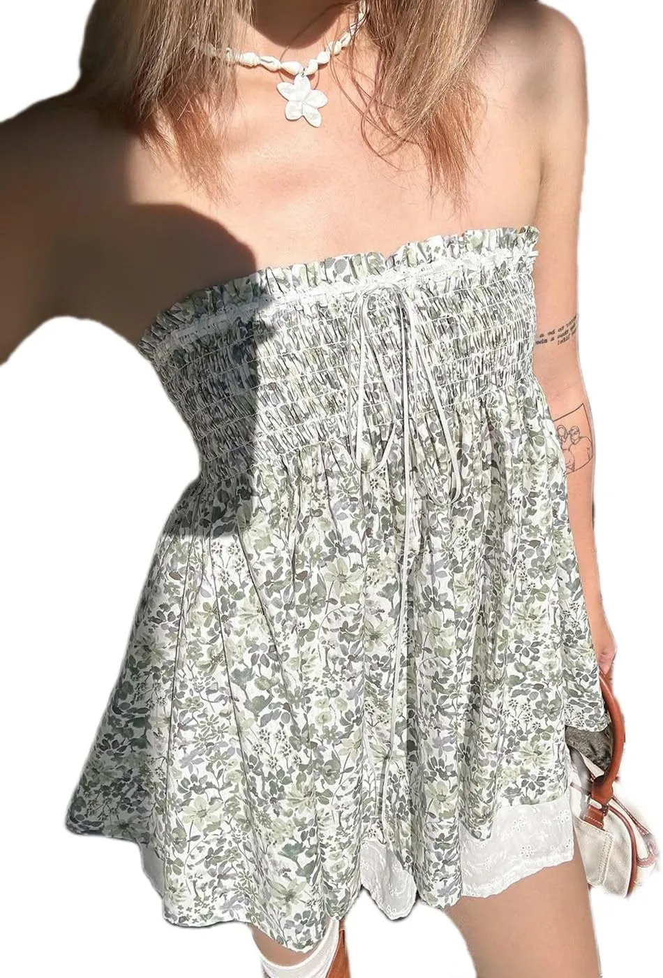 Bocymolay Women Strapless Peplum Top Ruffle Hem Tube Bandeau Top Backless Sleeveless Tank Top Summer Going Out