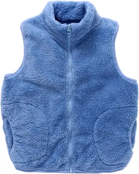 Boys Girls Sherpa Fleece Vest Full Zip Collar Sleeveless Jacket Kids Lightweight Windproof Coat Winter Warm Waistcoat