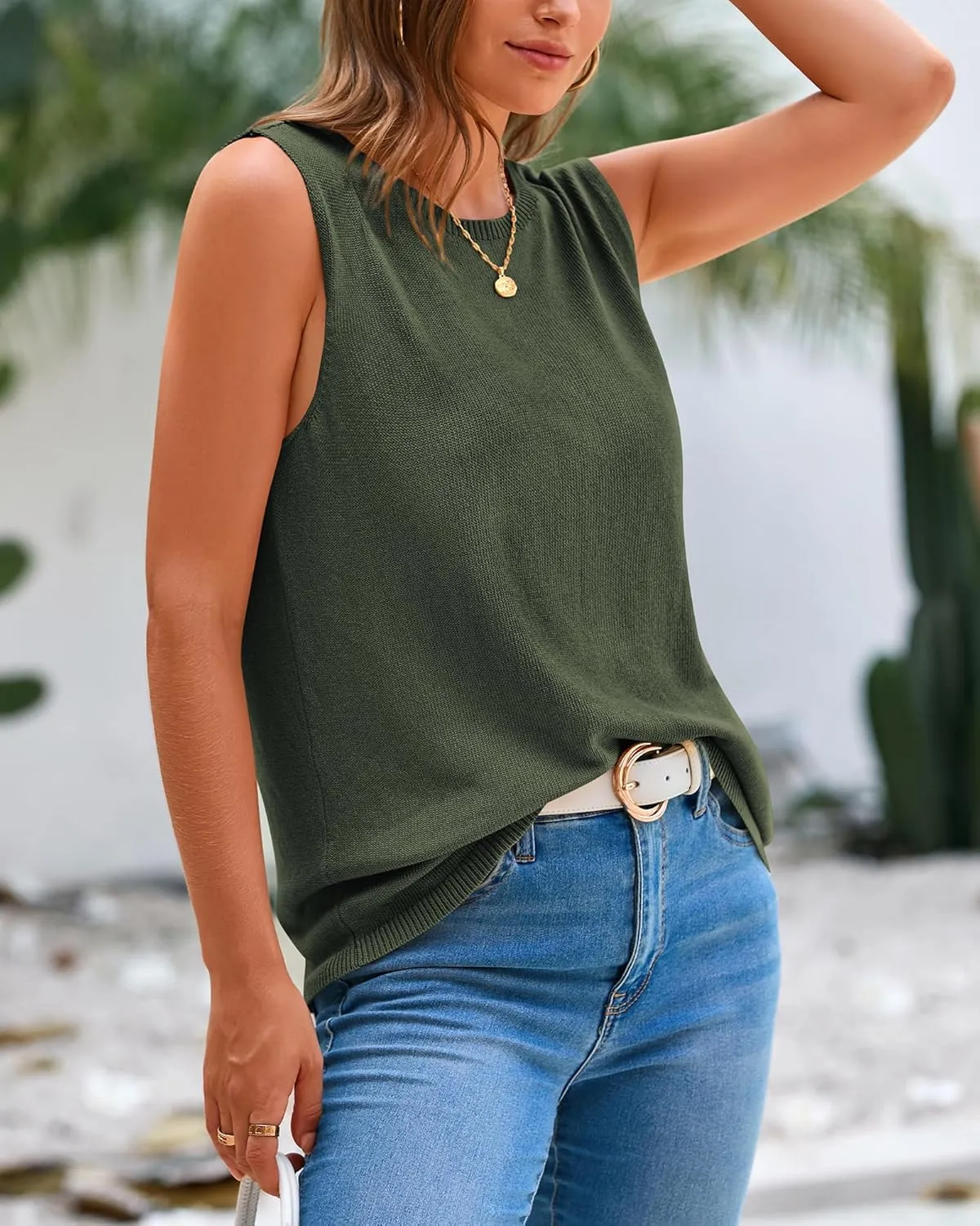 BTFBM Women's Sleeveless Sweater Vest 2025 Summer Crew Neck Ribbed Knit Lightweight Pullover Casual Loose Fit Tank Tops