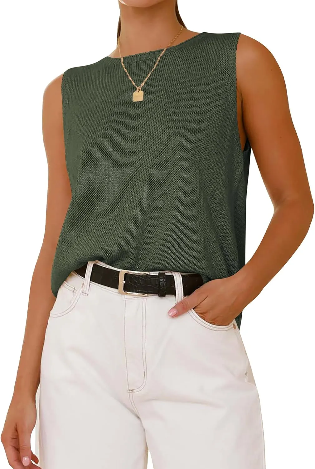 BTFBM Women's Sleeveless Sweater Vest 2025 Summer Crew Neck Ribbed Knit Lightweight Pullover Casual Loose Fit Tank Tops