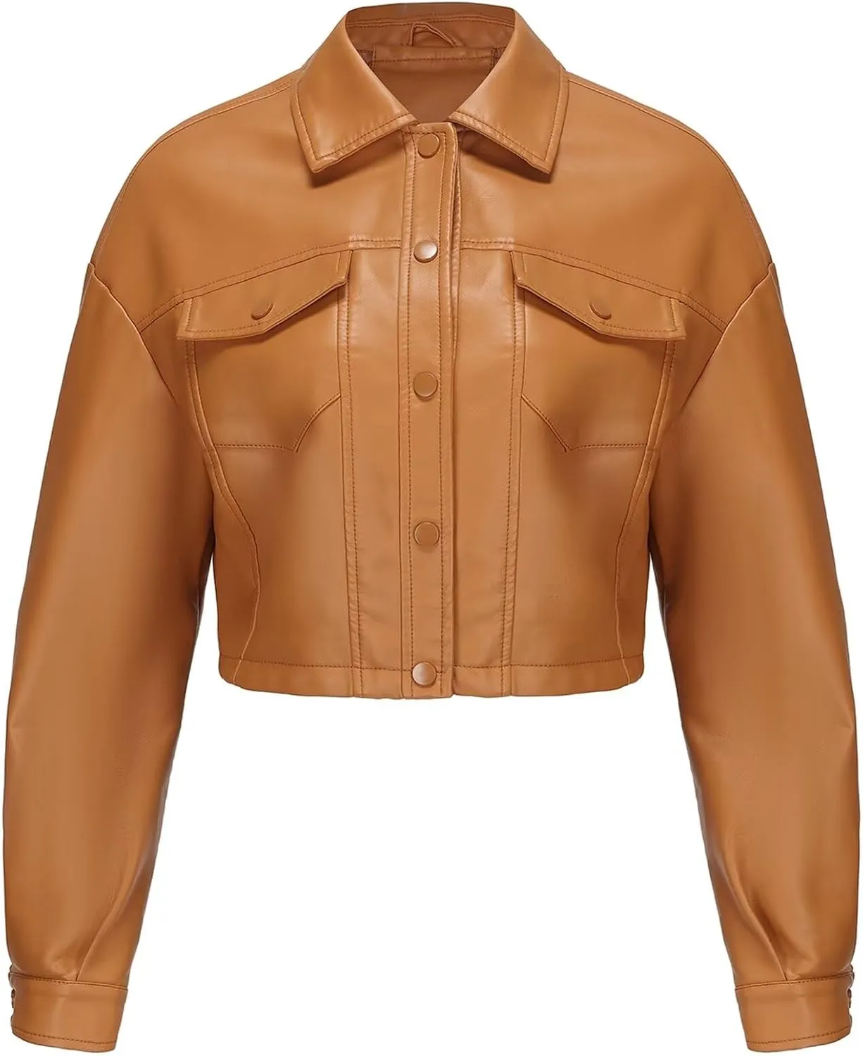 CHIGUO Women Faux Leather Cropped Jacket Trendy Moto Biker Short Jacket Fashion PU Coat Party Jacket