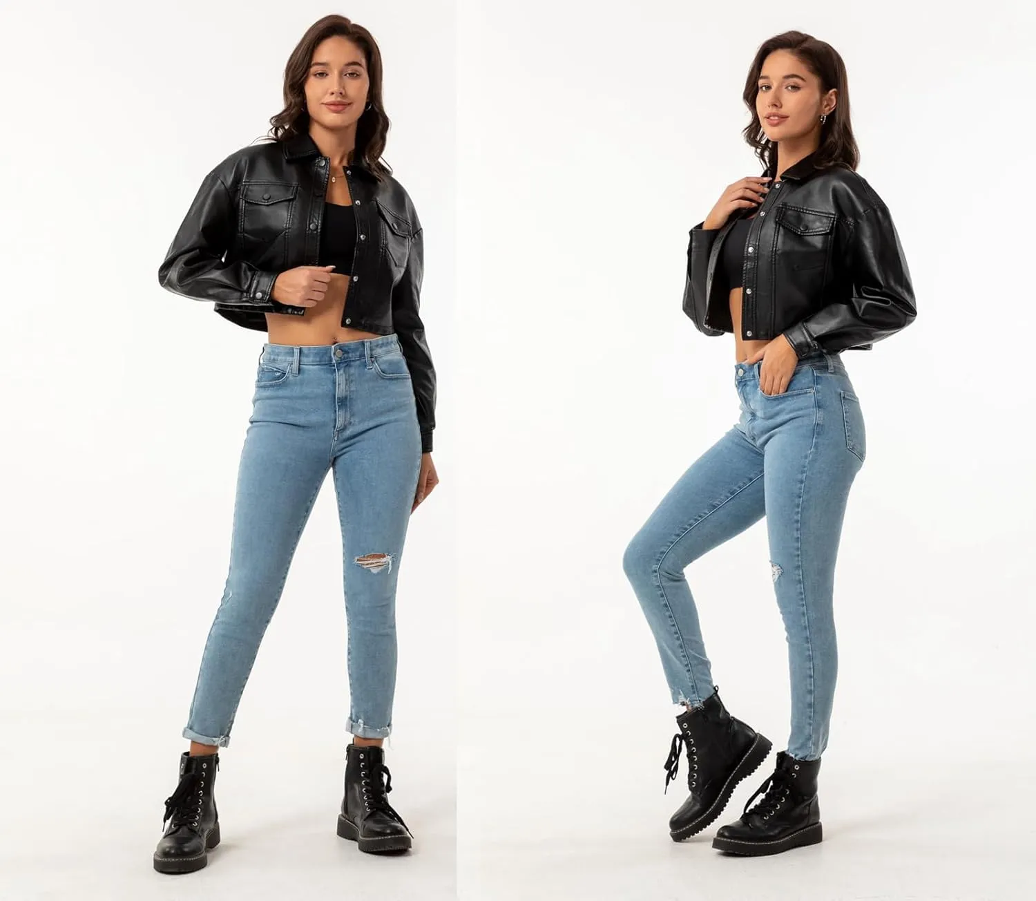 CHIGUO Women Faux Leather Cropped Jacket Trendy Moto Biker Short Jacket Fashion PU Coat Party Jacket