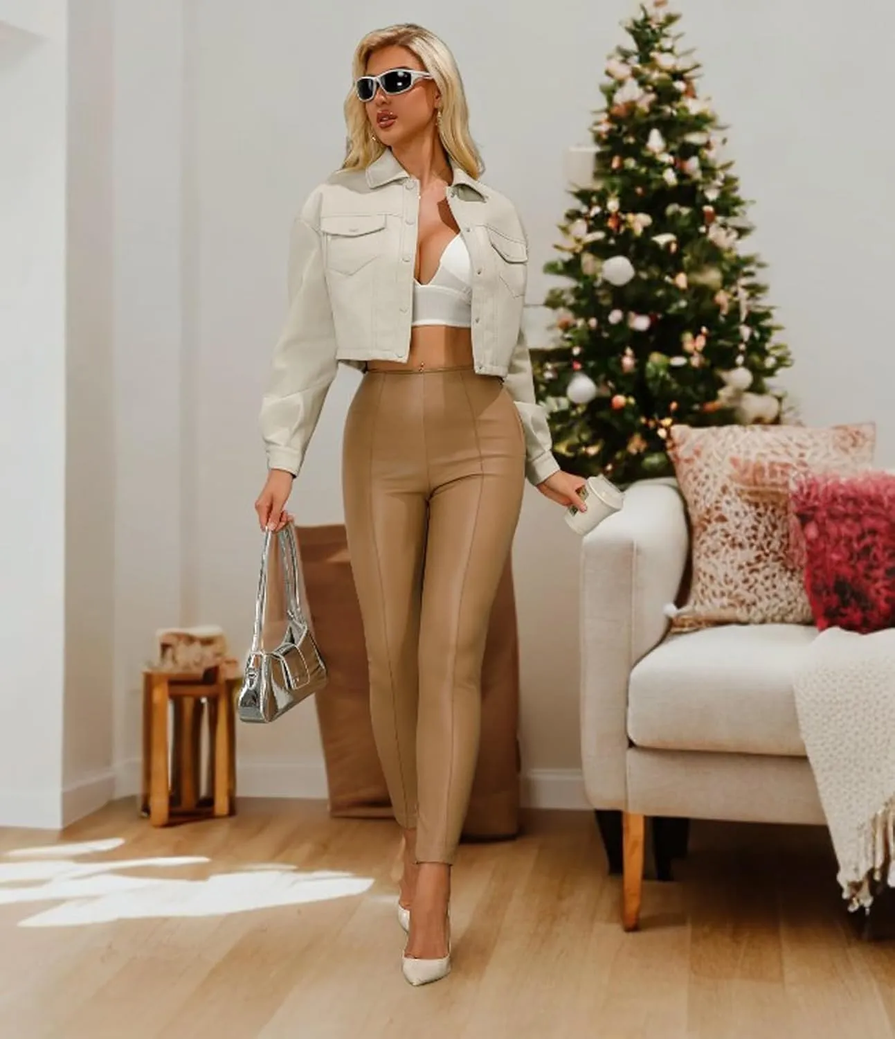 CHIGUO Women Faux Leather Cropped Jacket Trendy Moto Biker Short Jacket Fashion PU Coat Party Jacket