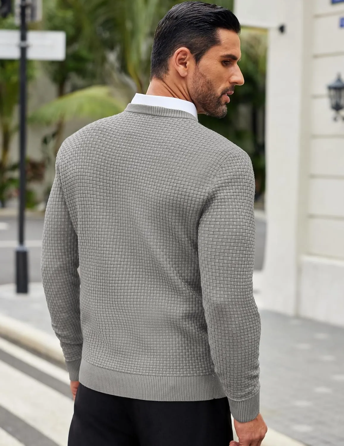 COOFANDY Men Dress Crewneck Sweater Pullover Knit Long Sleeve Casual Slim Fit Sweater