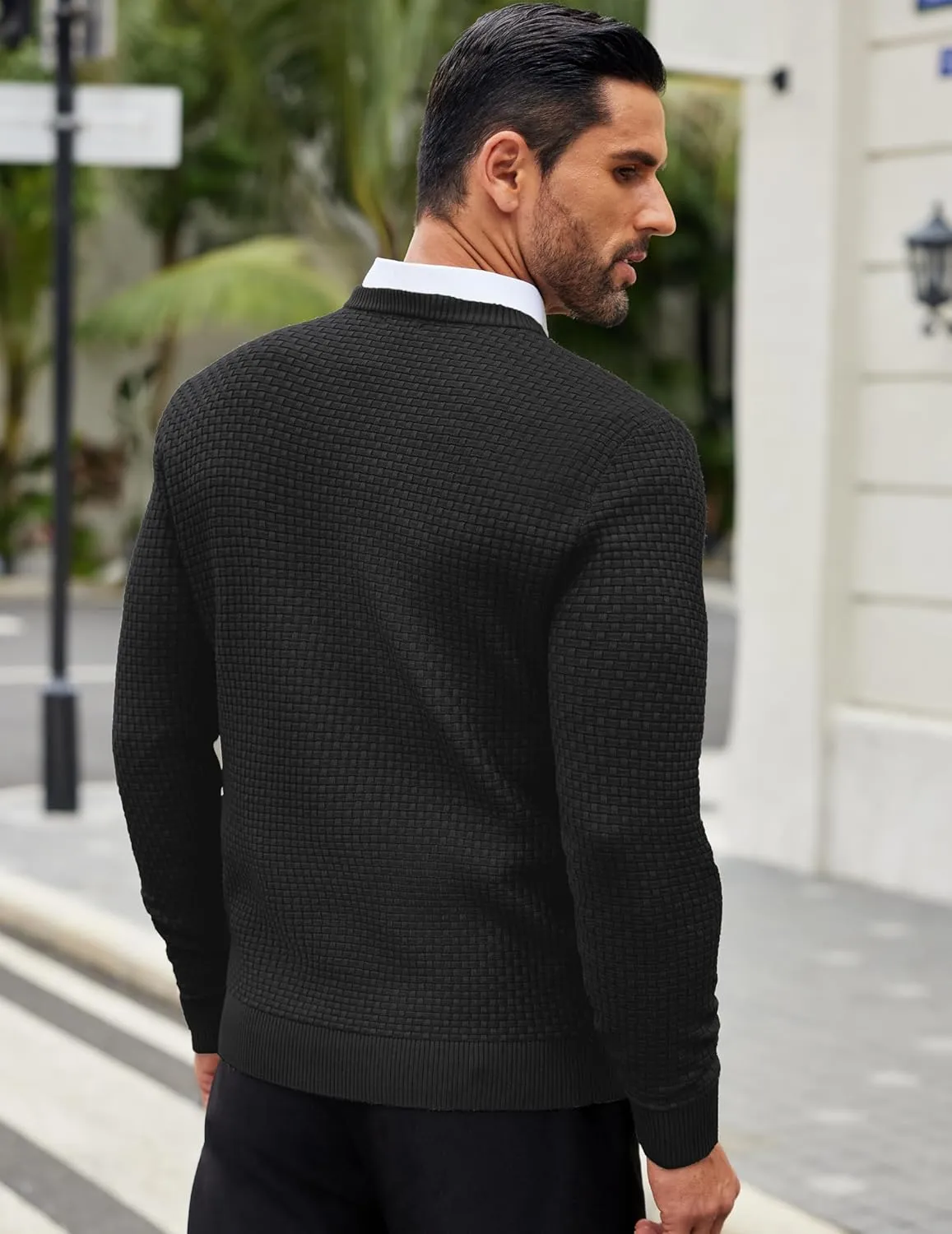 COOFANDY Men Dress Crewneck Sweater Pullover Knit Long Sleeve Casual Slim Fit Sweater