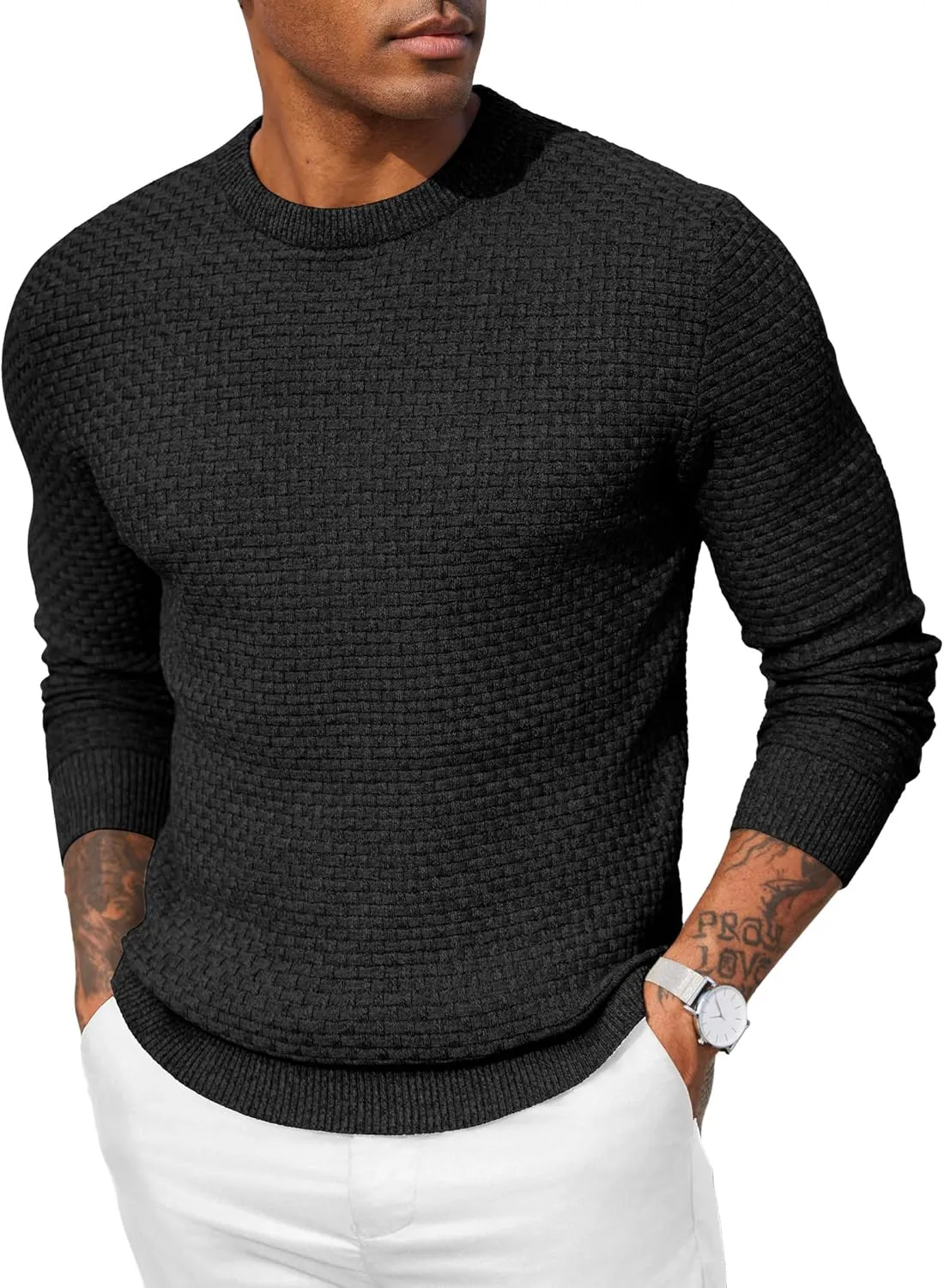 COOFANDY Men Dress Crewneck Sweater Pullover Knit Long Sleeve Casual Slim Fit Sweater