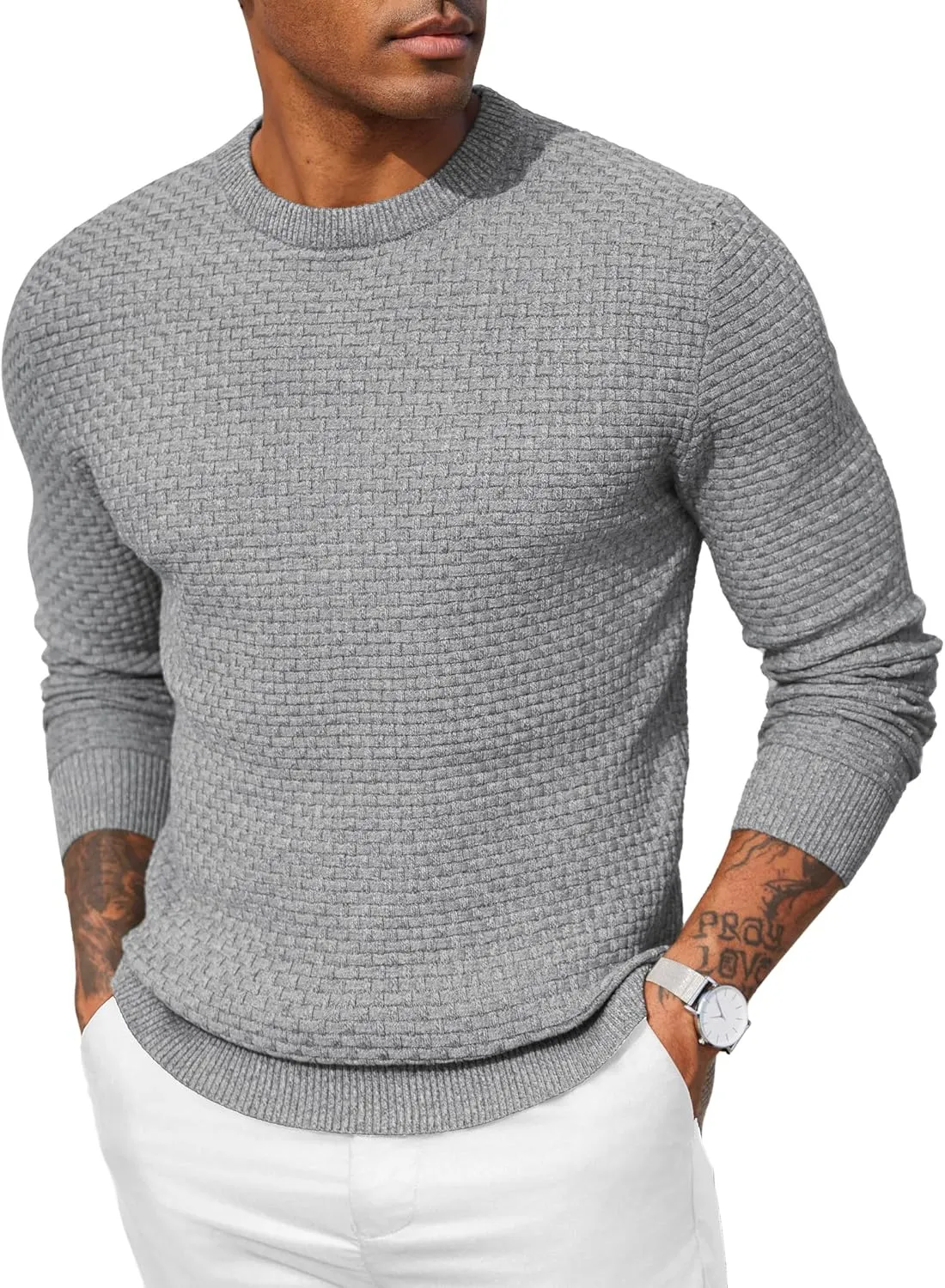 COOFANDY Men Dress Crewneck Sweater Pullover Knit Long Sleeve Casual Slim Fit Sweater