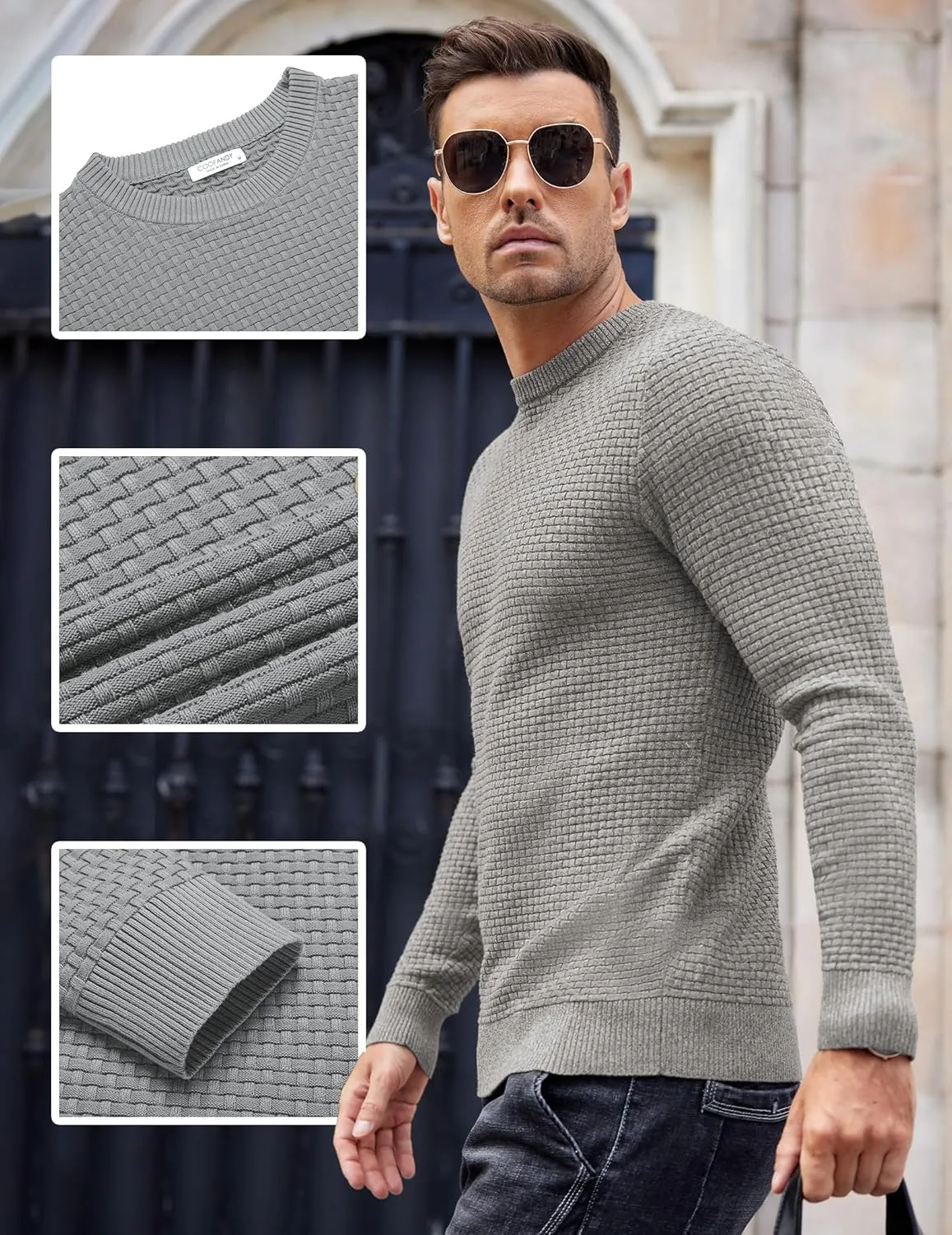 COOFANDY Men Dress Crewneck Sweater Pullover Knit Long Sleeve Casual Slim Fit Sweater