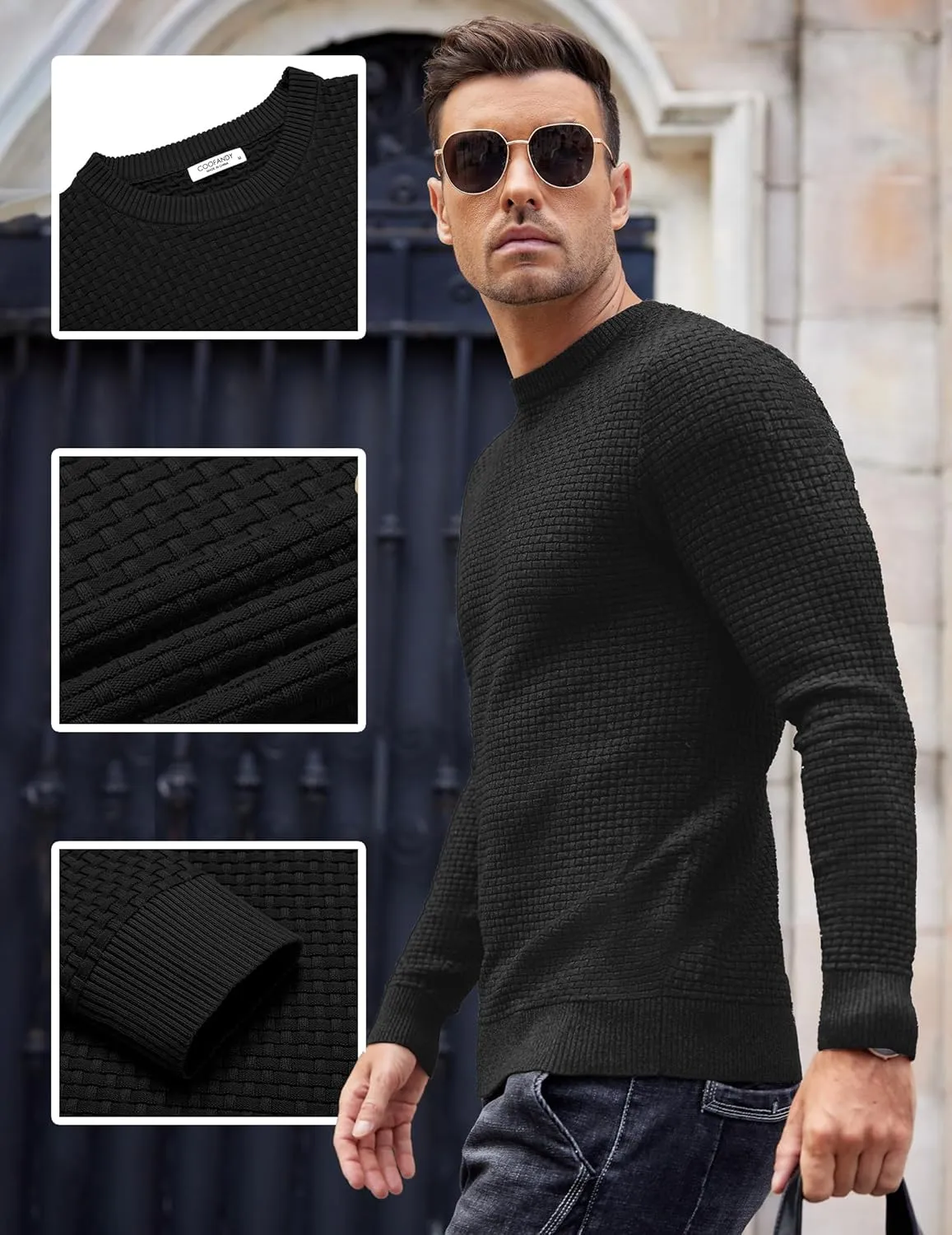 COOFANDY Men Dress Crewneck Sweater Pullover Knit Long Sleeve Casual Slim Fit Sweater