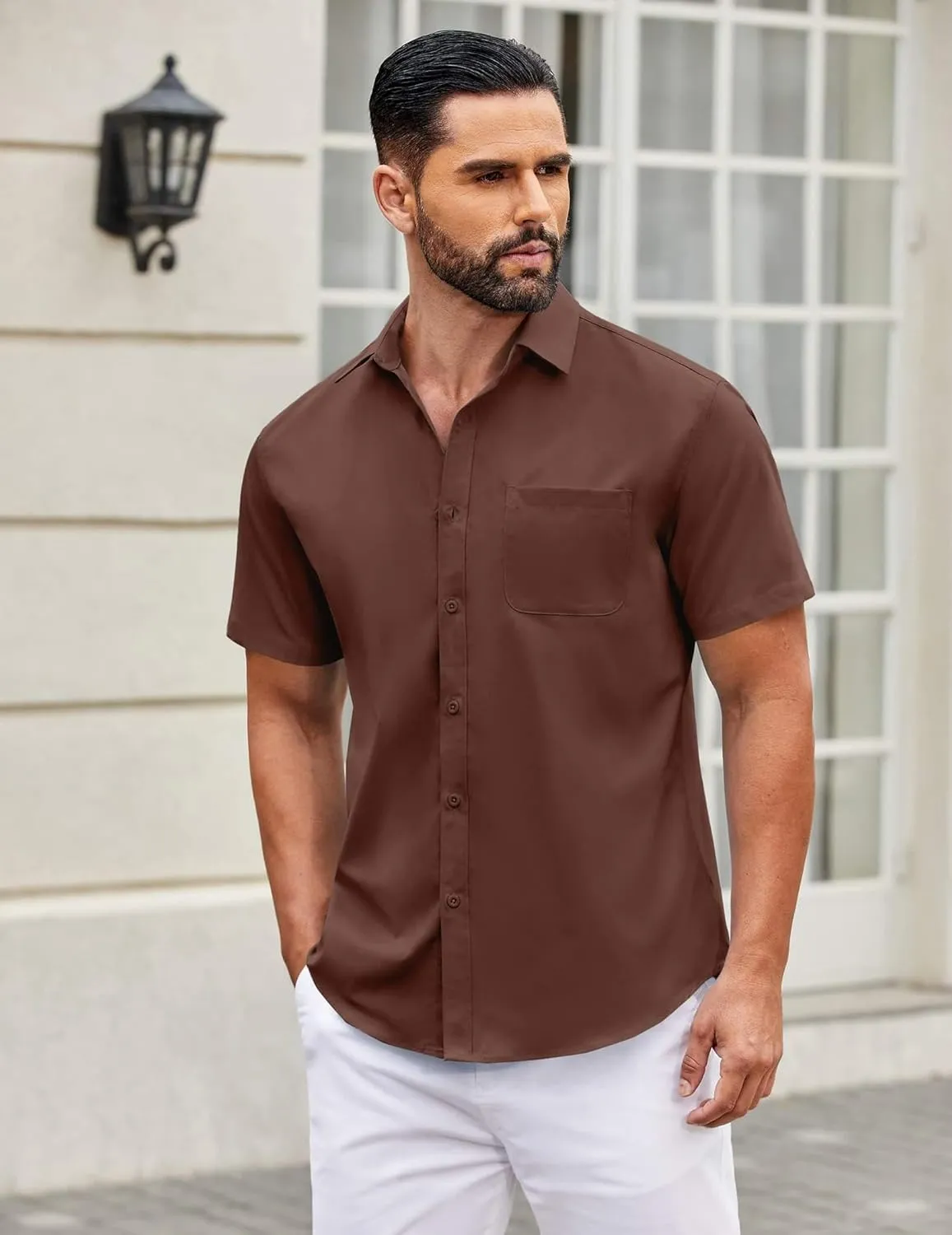 COOFANDY Mens Short Sleeve Casual Button Down Shirts Summer Untucked Dress Shirts with Pocket