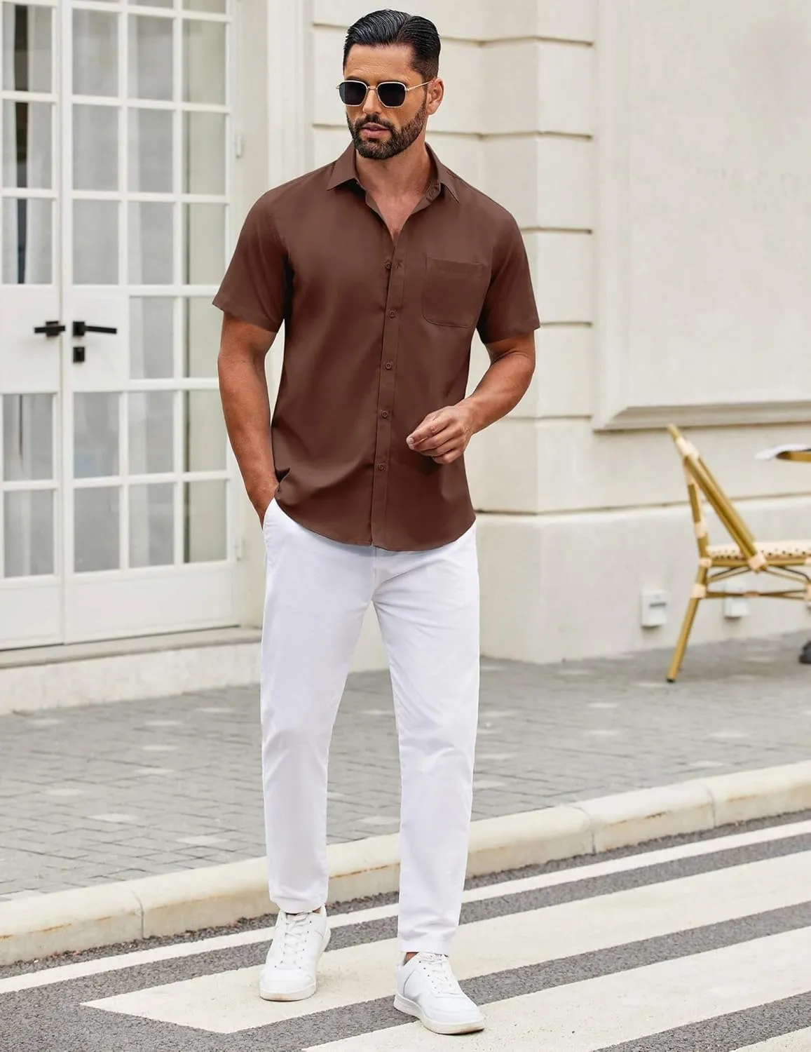 COOFANDY Mens Short Sleeve Casual Button Down Shirts Summer Untucked Dress Shirts with Pocket