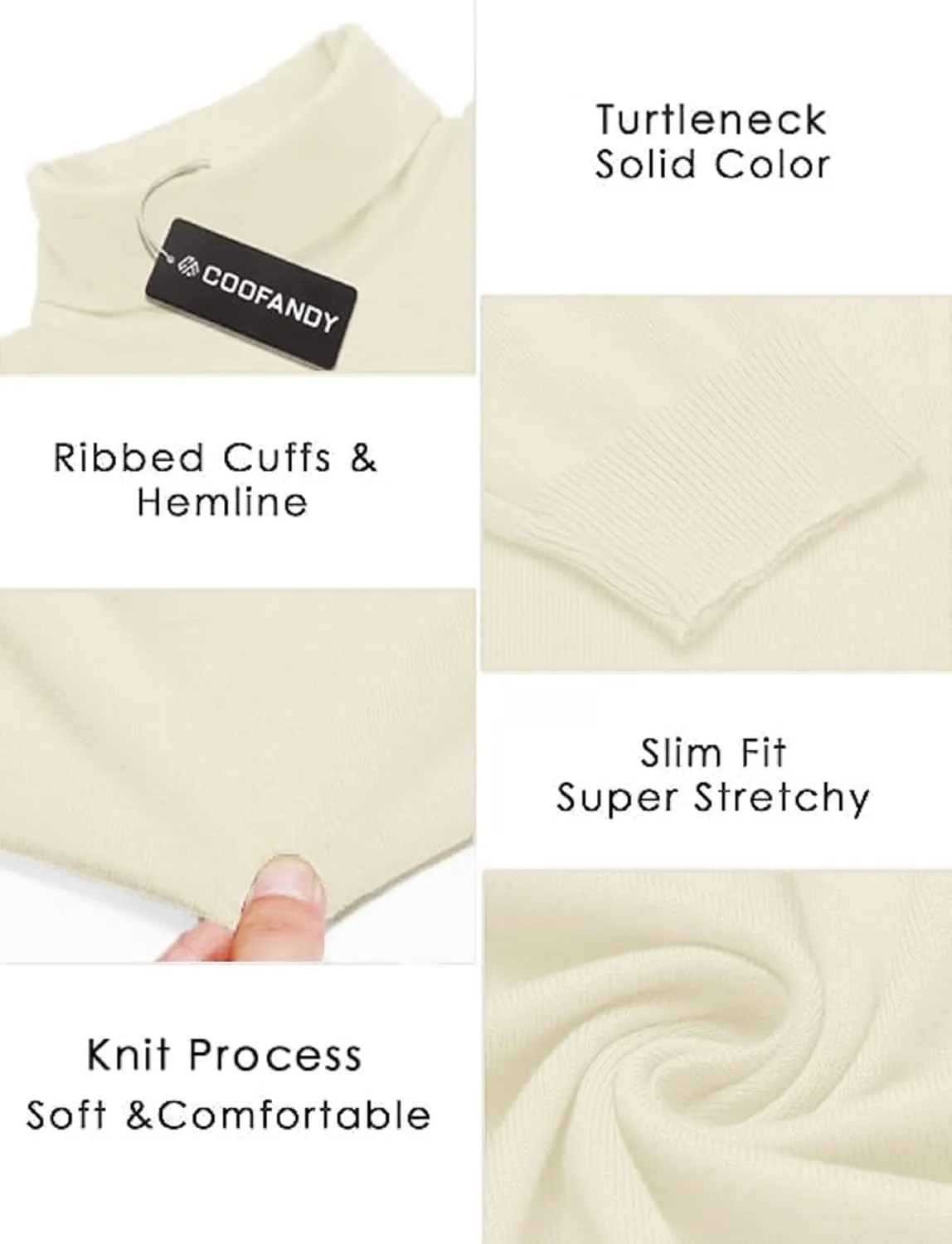 COOFANDY Men's Slim Fit Turtleneck Sweater Casual Basic Knitted Long Sleeve Pullover Sweater