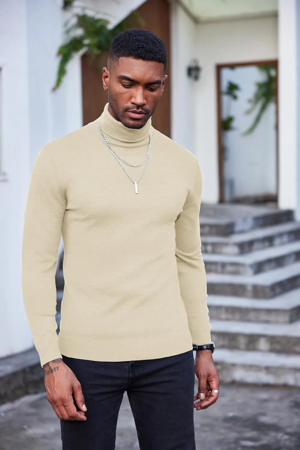 COOFANDY Men's Slim Fit Turtleneck Sweater Casual Basic Knitted Long Sleeve Pullover Sweater