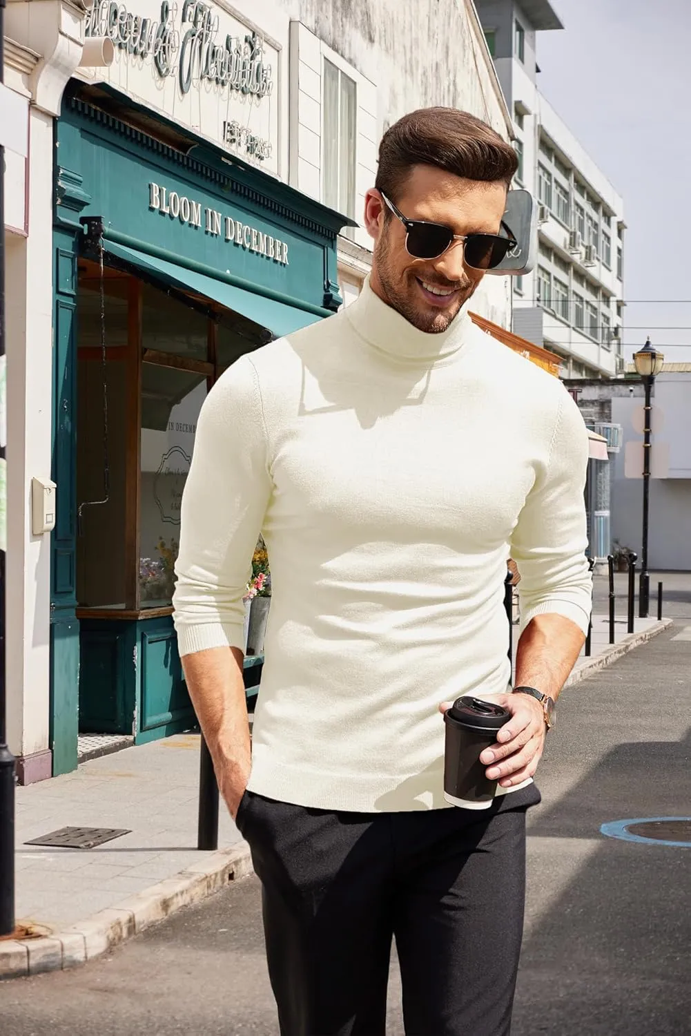 COOFANDY Men's Slim Fit Turtleneck Sweater Casual Basic Knitted Long Sleeve Pullover Sweater