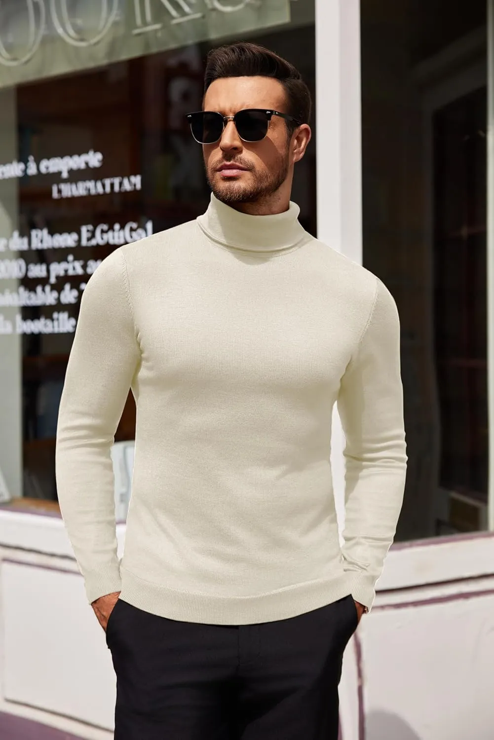 COOFANDY Men's Slim Fit Turtleneck Sweater Casual Basic Knitted Long Sleeve Pullover Sweater