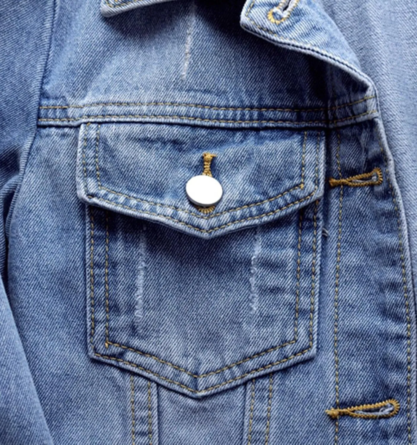 Cyparel Women Basic Denim Jacket Button Down Long Sleeve Distressed Ripped Boyfriend Jean Jacket