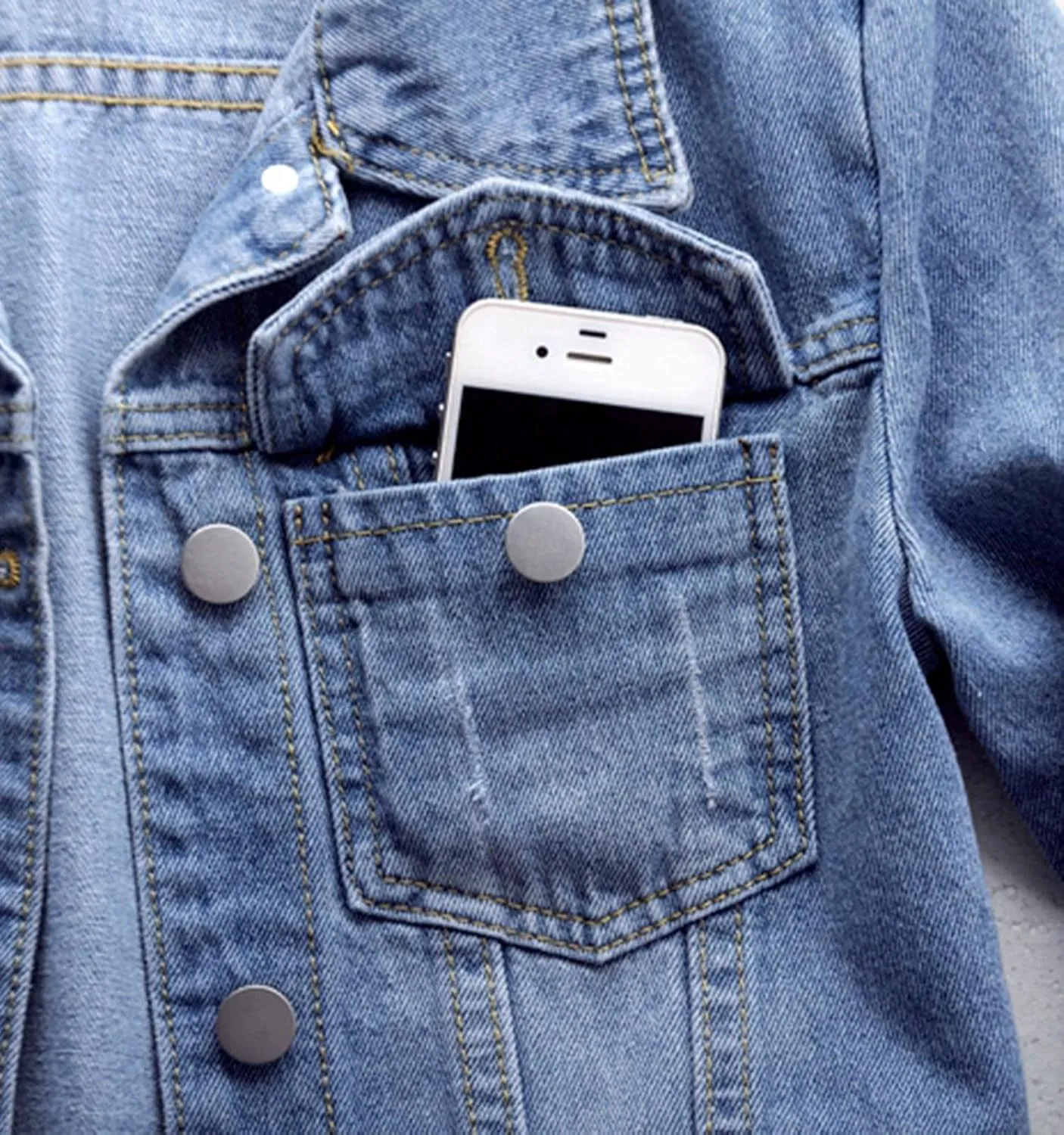 Cyparel Women Basic Denim Jacket Button Down Long Sleeve Distressed Ripped Boyfriend Jean Jacket