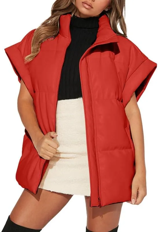 Dokotoo Women's Casual Winter Oversized Puffer Vest Stand Collar Flysleeve Insulated Padded Puffy Jackets Coat with Pockets