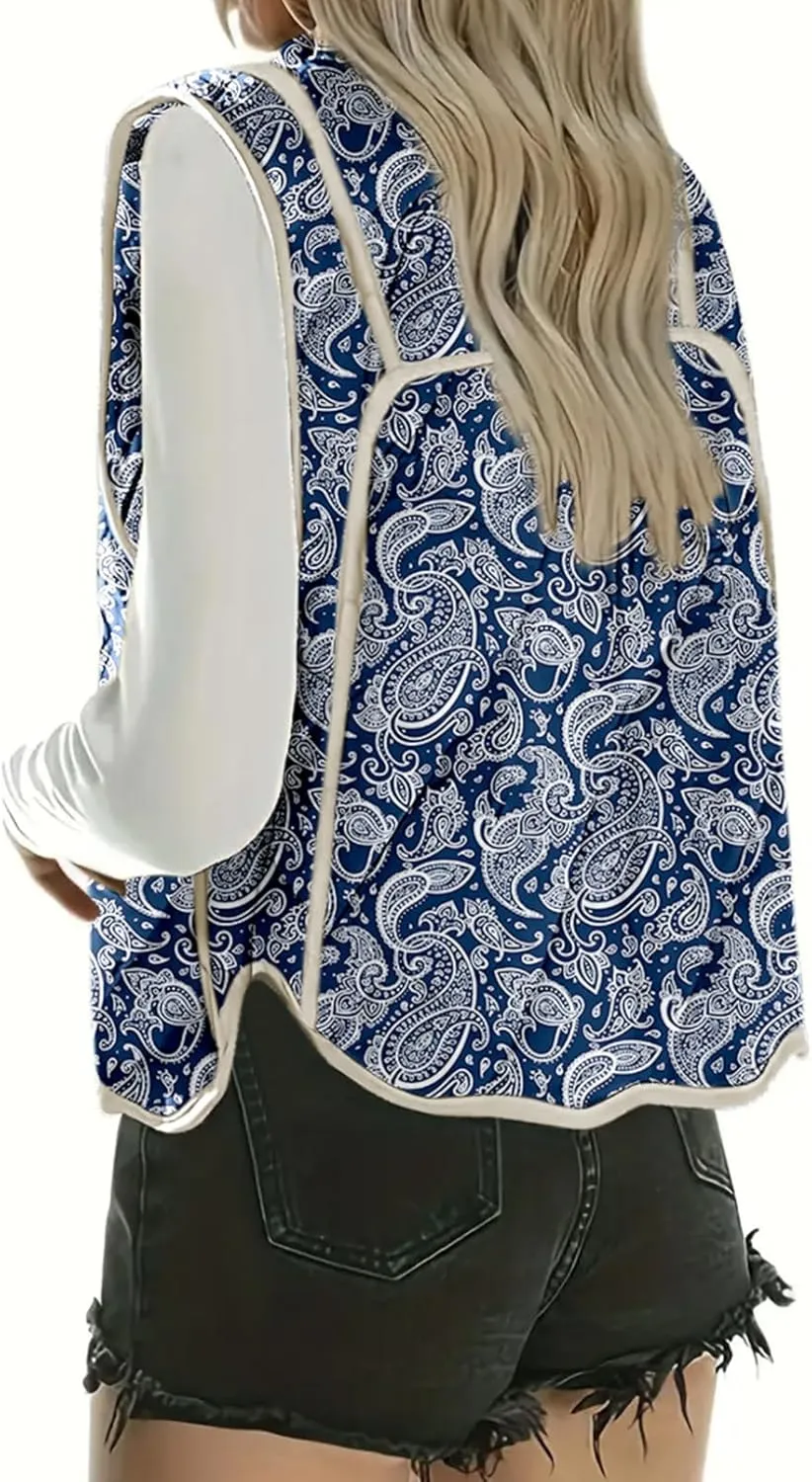 Dokotoo Women's Quilted Vest Lightweight Button Down Cropped Puffer Vest Winter Padded Gilet Jacket with Pockets